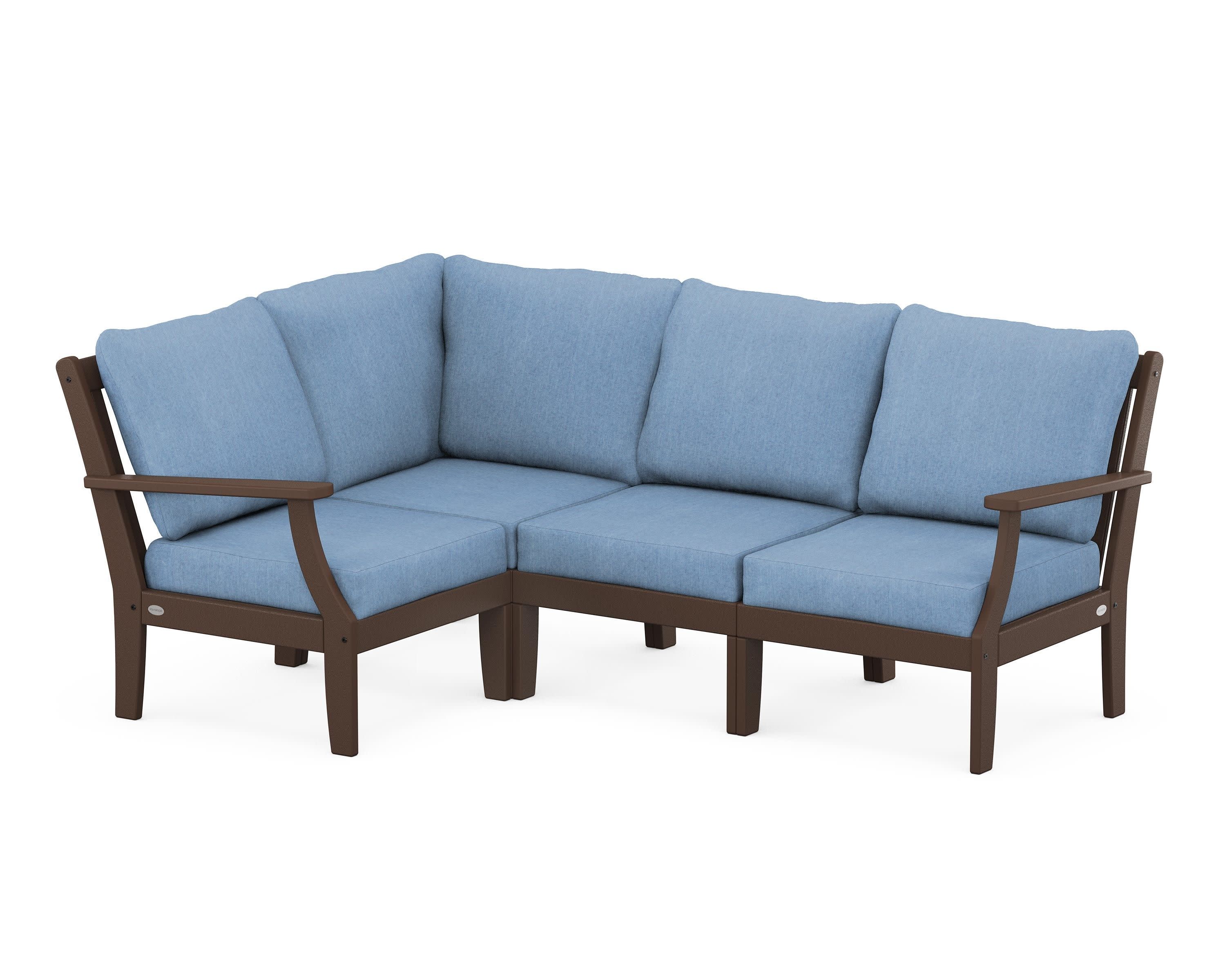 Braxton Modular 4-Piece Deep Seating Set in Mahogany / Sky Blue