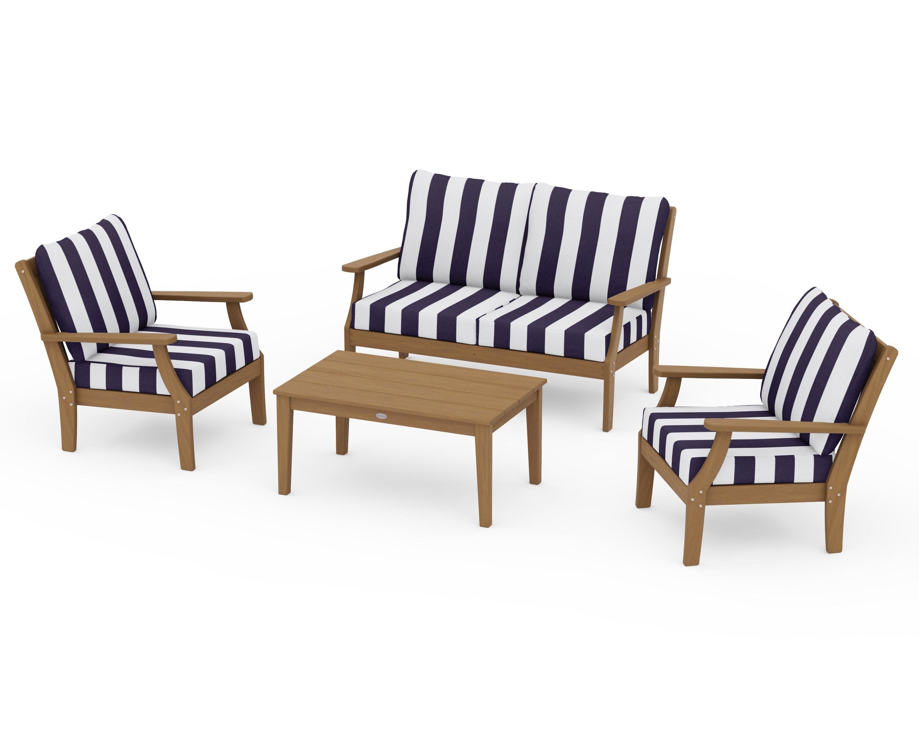Braxton 4-Piece Deep Seating Chair Set in Natural / Cabana Stripe Navy