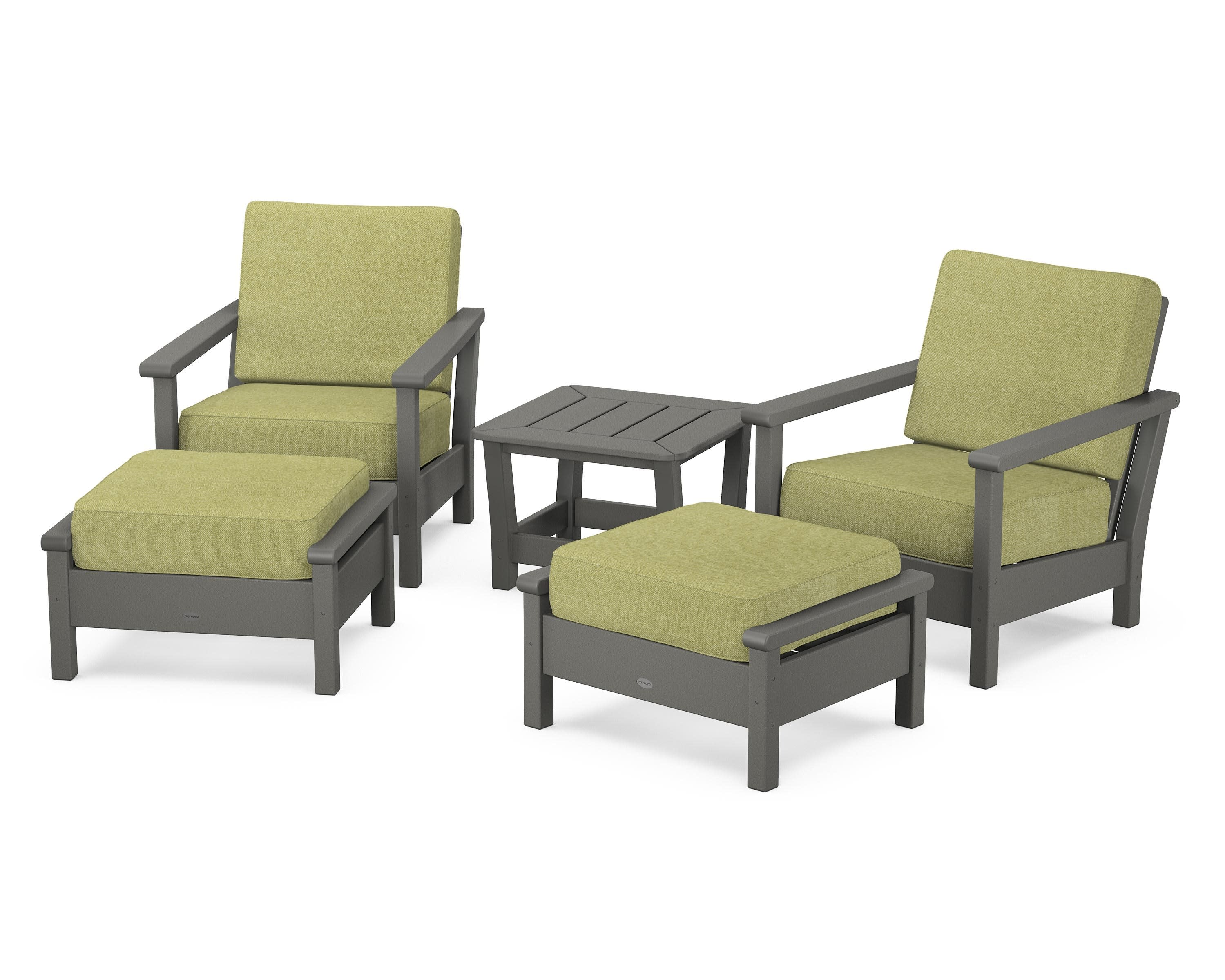 Harbour 5-Piece Deep Seating Chair Set in Slate Grey / Chartreuse Boucle
