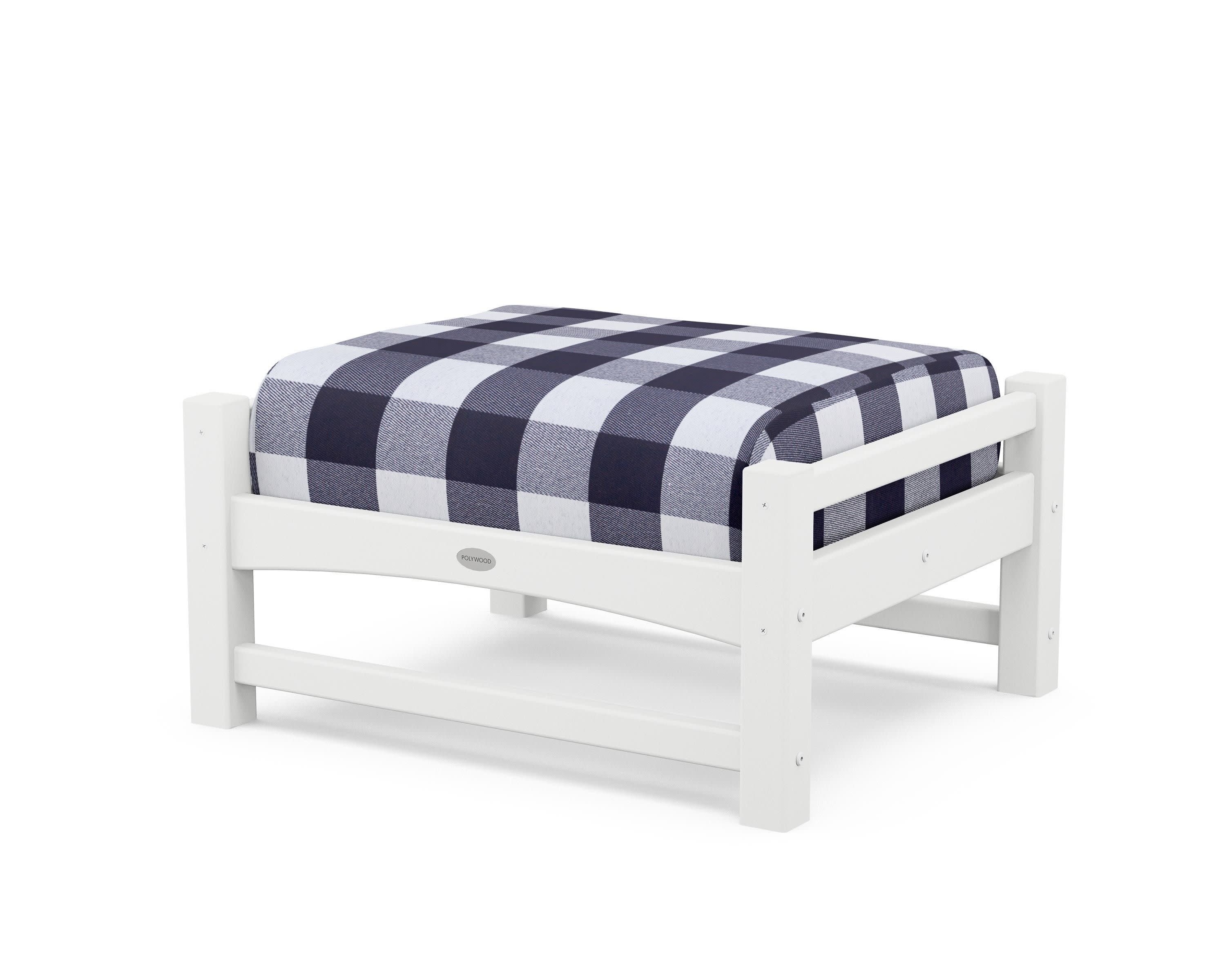Club Ottoman in White / Buffalo Plaid Navy