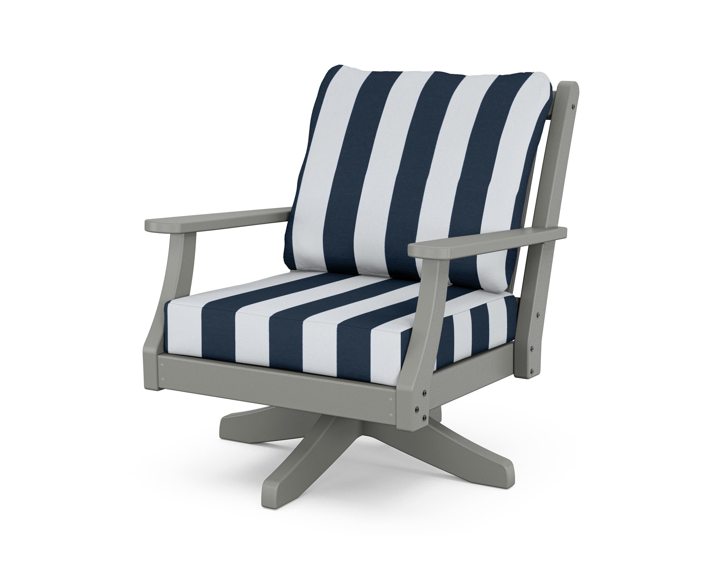 Wovendale Deep Seating Swivel Chair in Slate Grey / Cabana Stripe Marine Indigo
