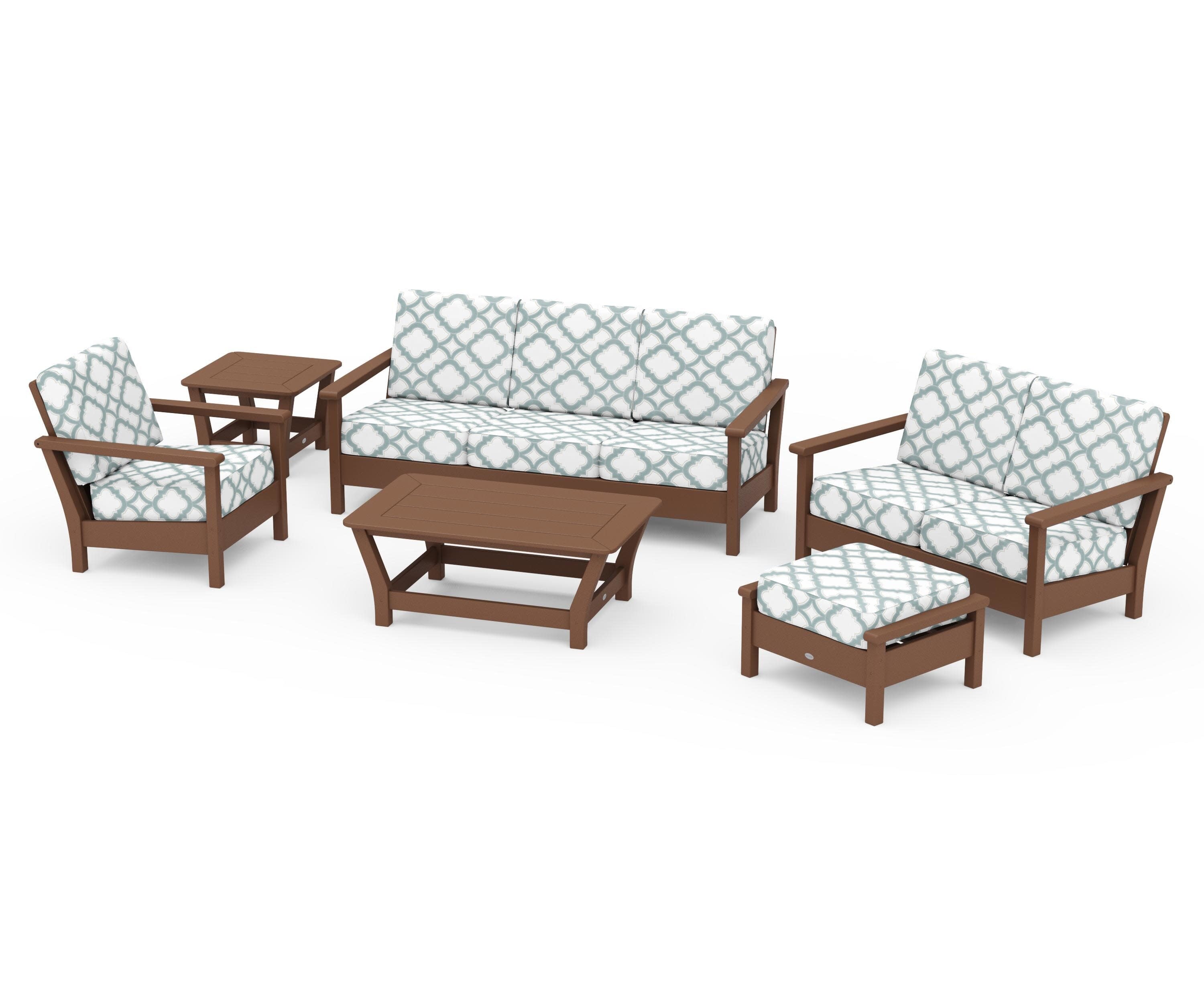 Harbour 6-Piece Outdoor Living Set in Teak / Trellis Glacier Spa