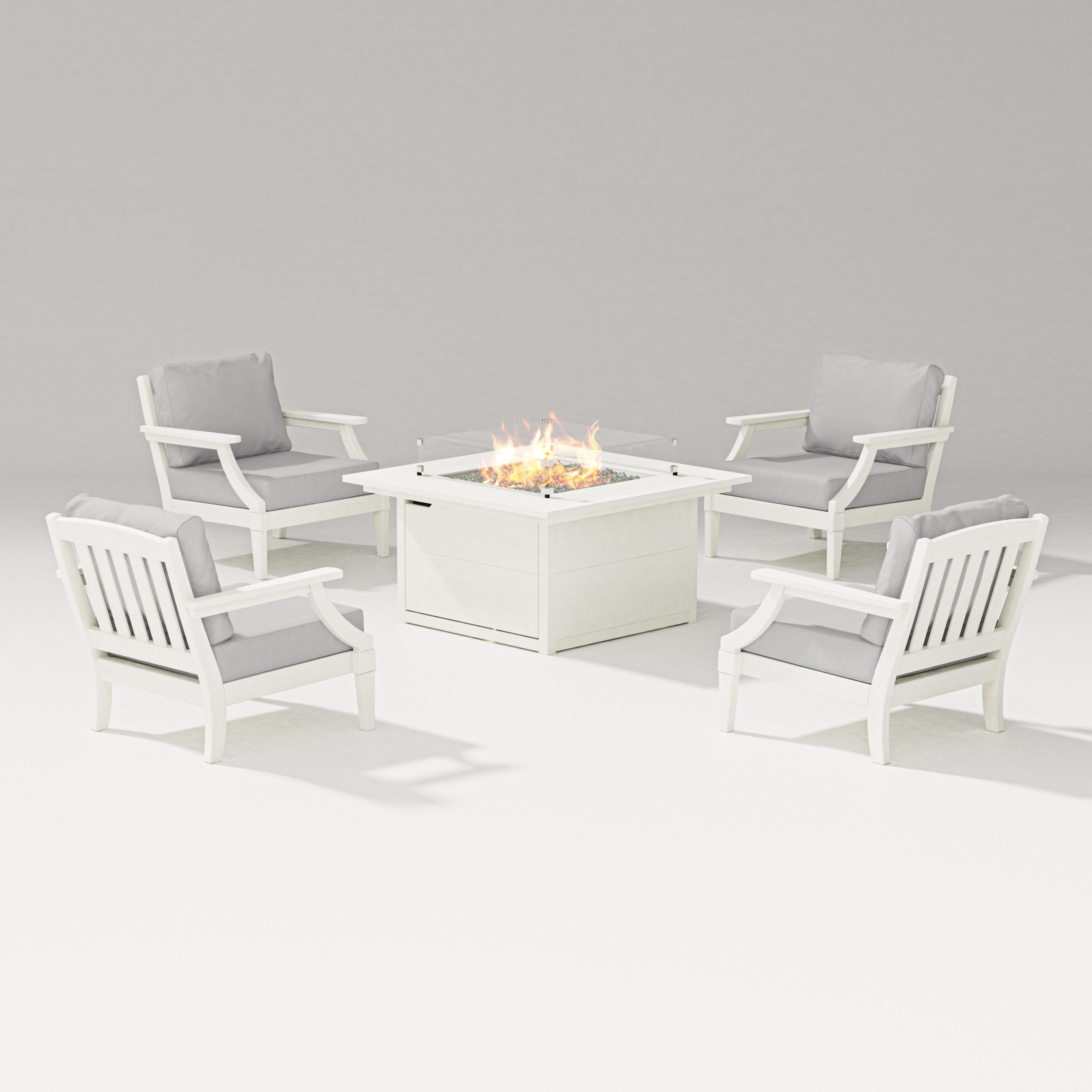 Estate 5-Piece Lounge Fire Table Set in Vintage White / Diamond in the Rough