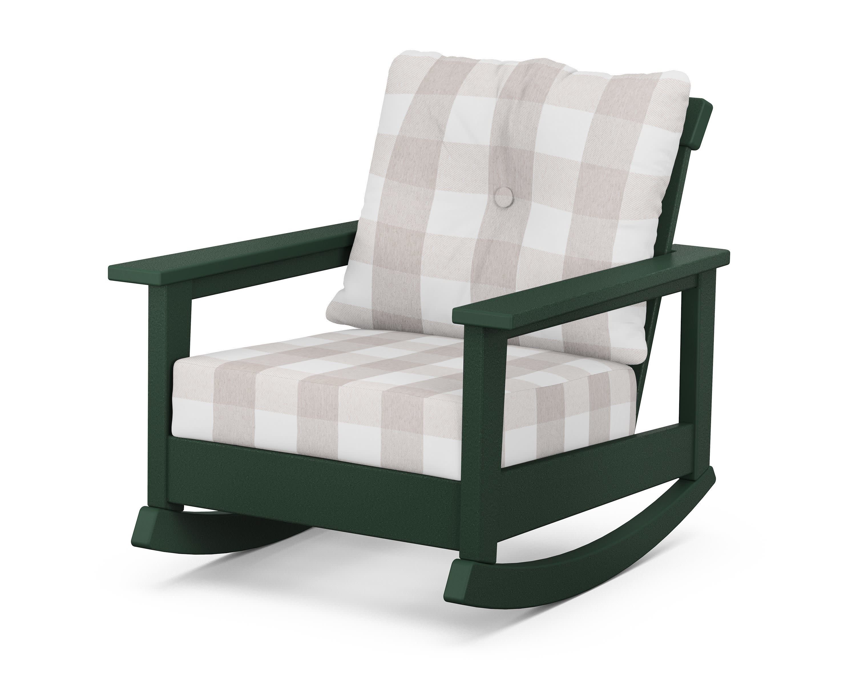 Prescott Deep Seating Rocking Chair in Green / Buffalo Plaid Dune Burlap