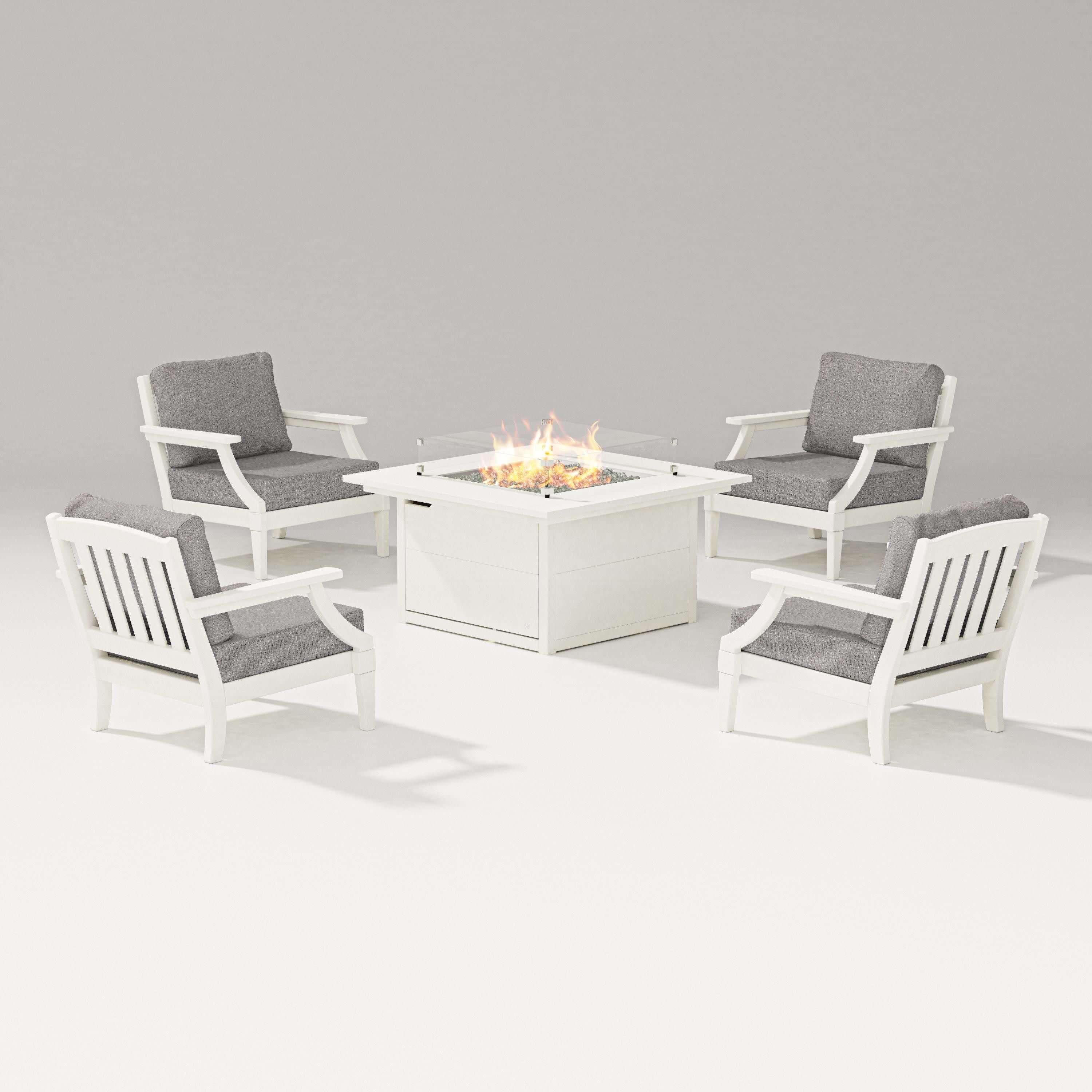Estate 5-Piece Lounge Fire Table Set in Vintage White / Grey Mist