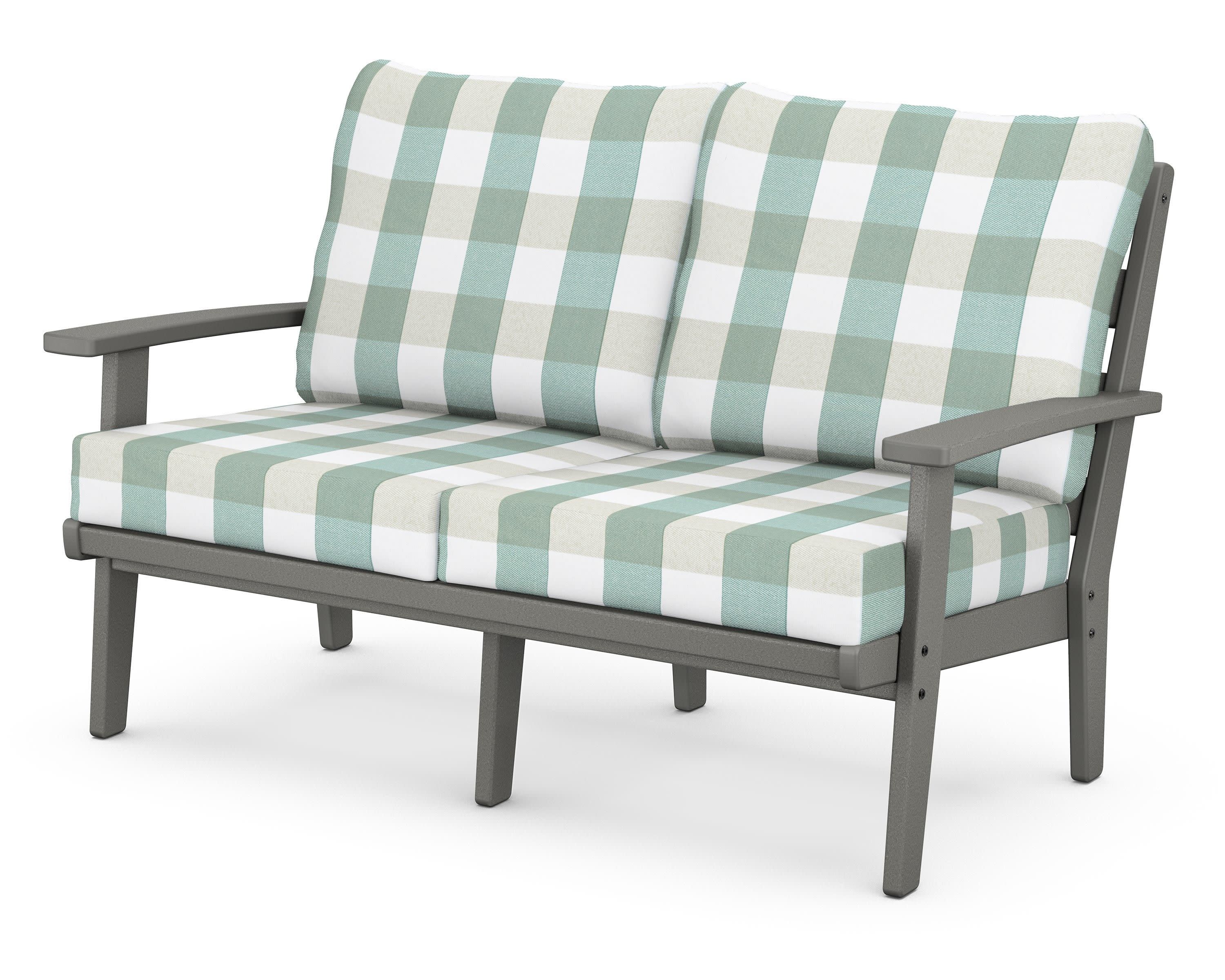 Grant Park Deep Seating Loveseat in Slate Grey / Buffalo Plaid Glacier Spa