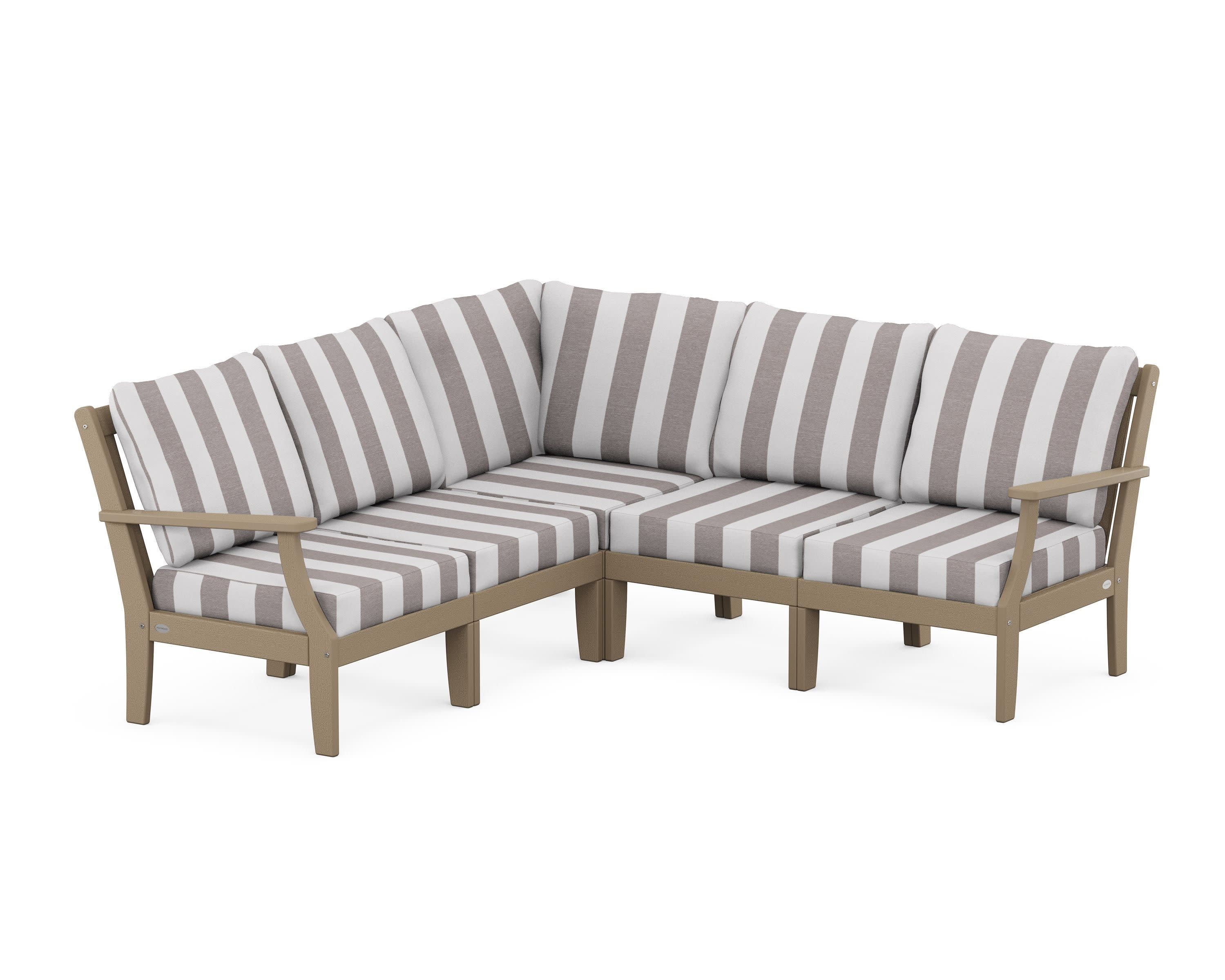 Braxton Modular 5-Piece Deep Seating Set in Vintage Sahara / Cabana Stripe Grey Mist