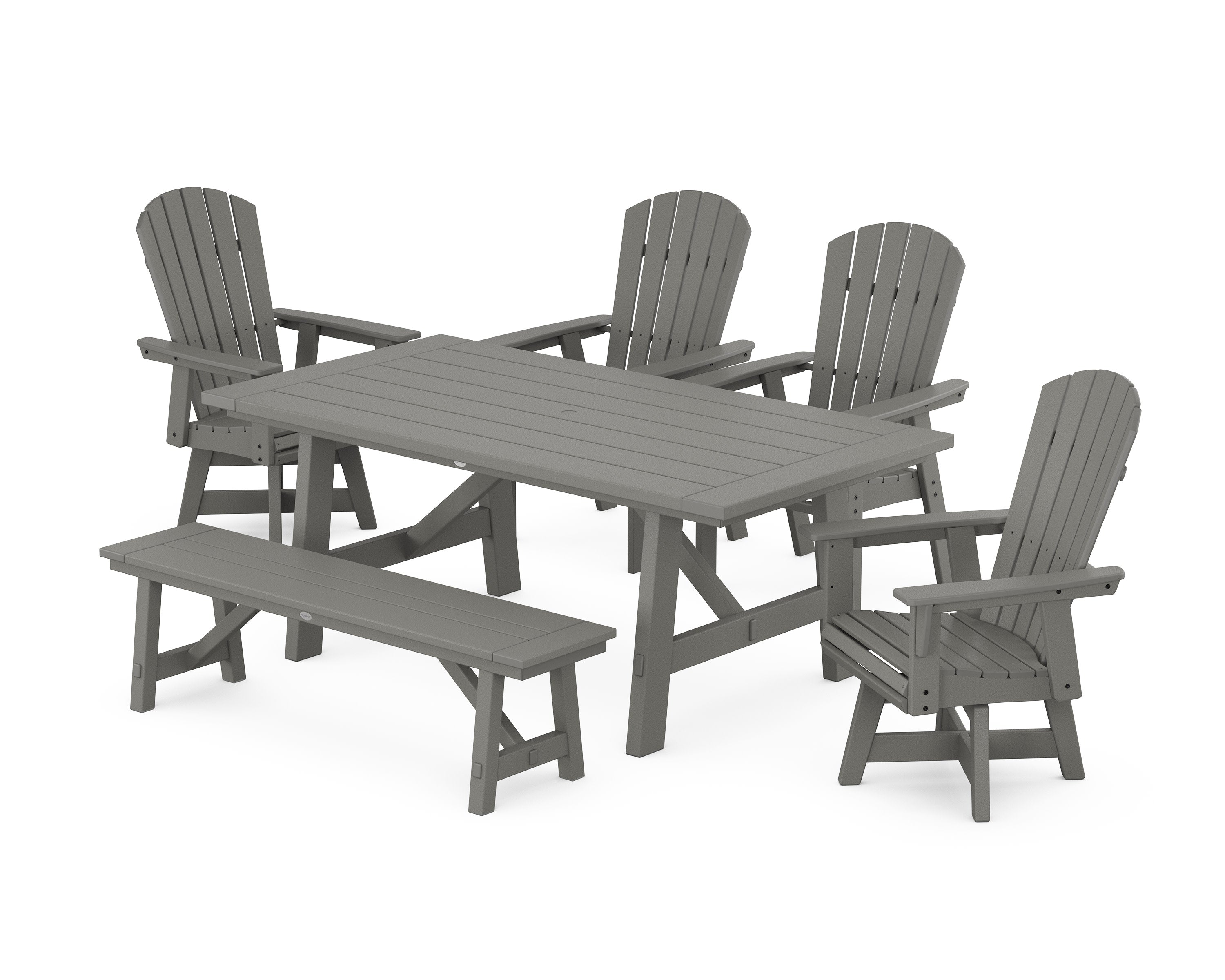 Nautical Adirondack Swivel 6-Piece Rustic Farmhouse Dining Set With Trestle Legs in Slate Grey