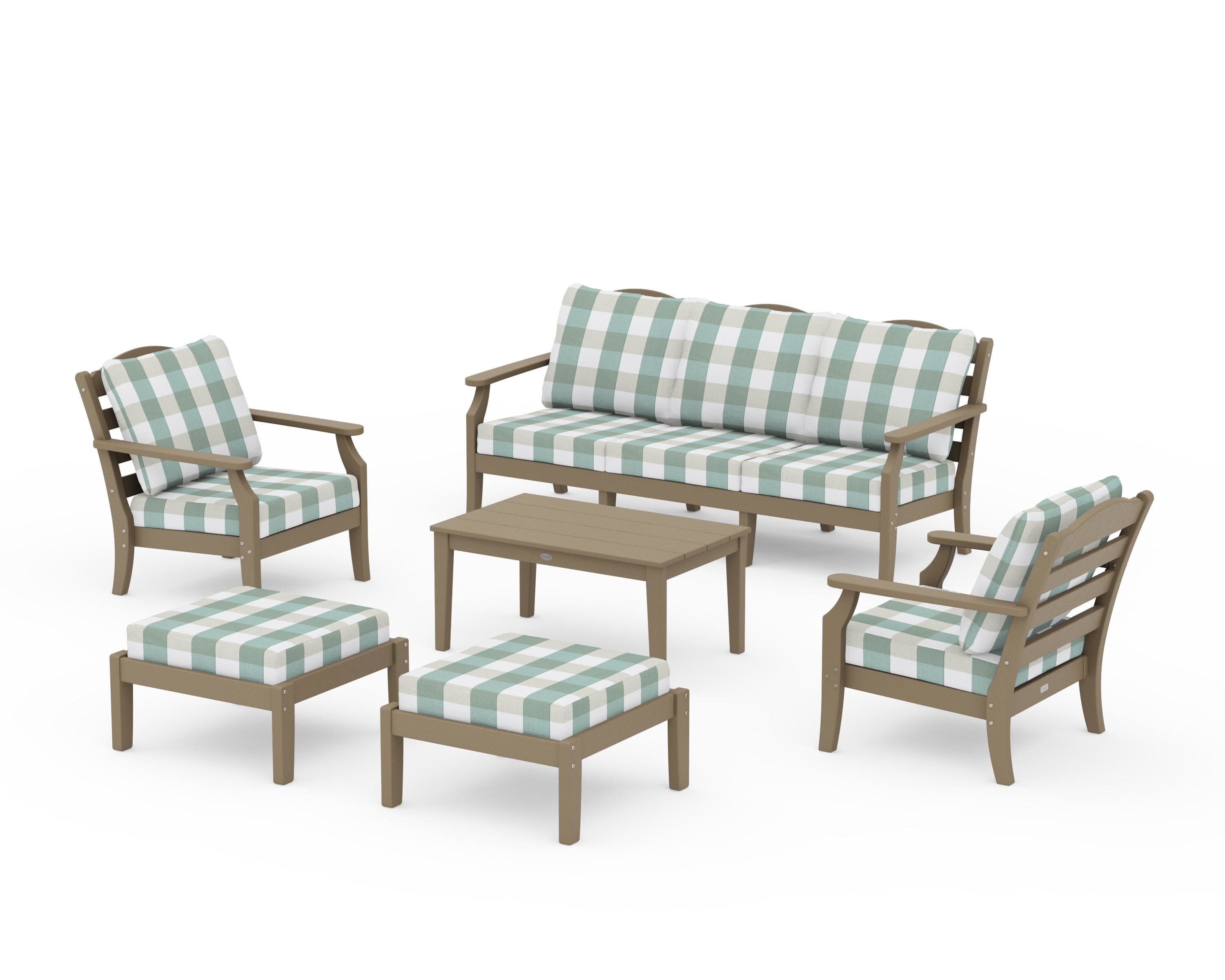 Savannah 6-Piece Lounge Sofa Set in Vintage Sahara / Buffalo Plaid Glacier Spa