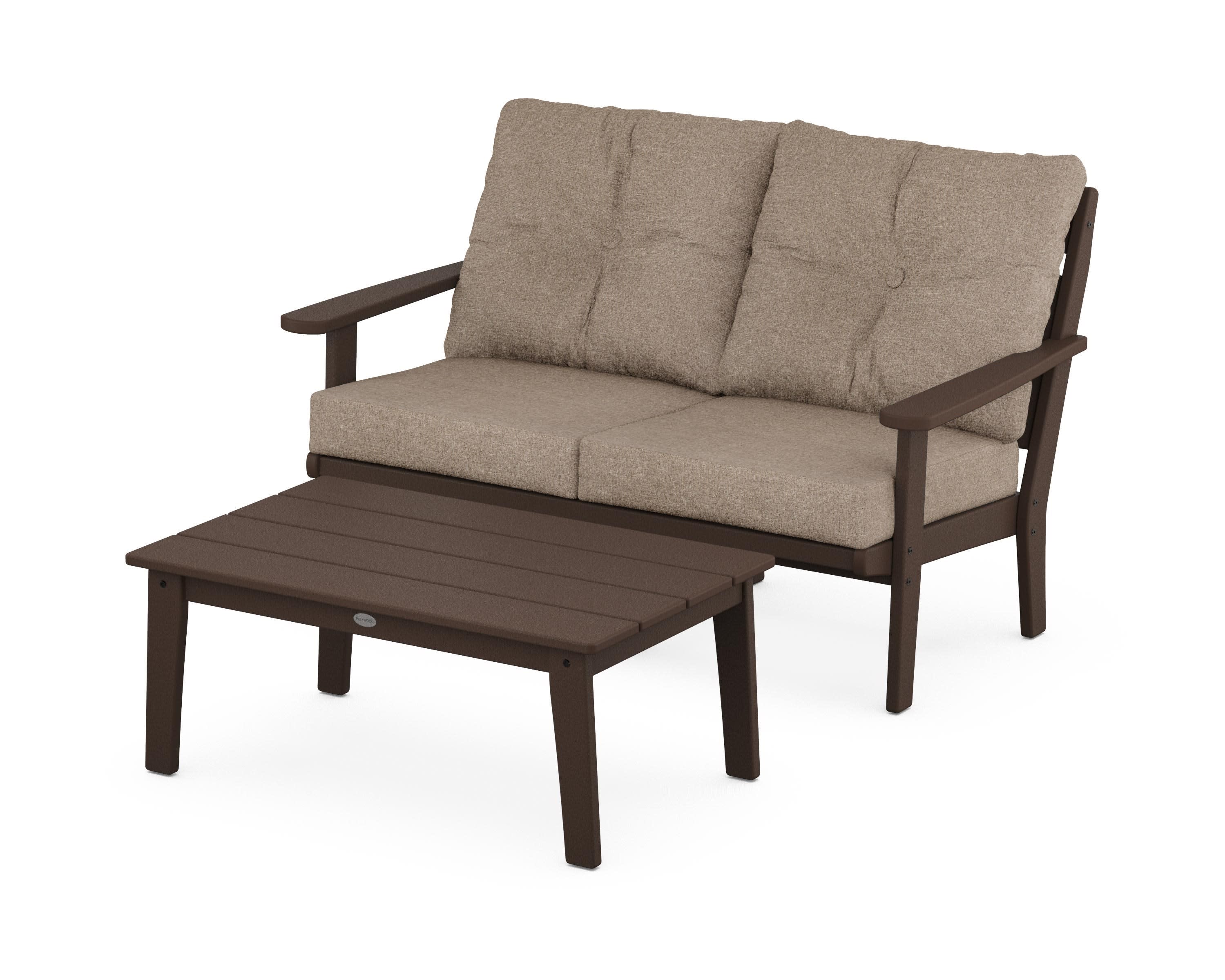 Lakeside 2-Piece Lounge Loveseat Set in Mahogany / Spiced Burlap