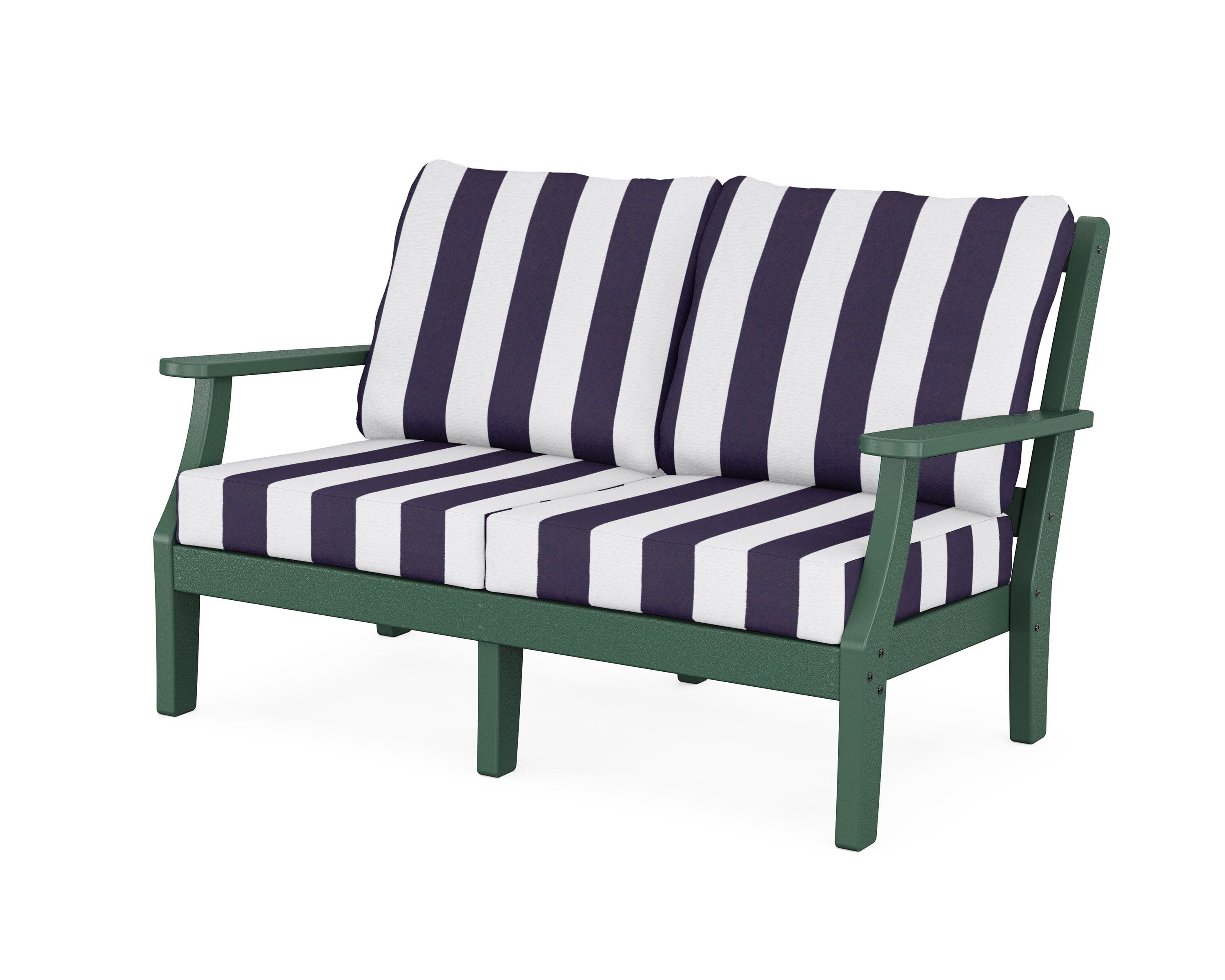 Chinoiserie Deep Seating Loveseat in Green / Cabana Stripe Navy