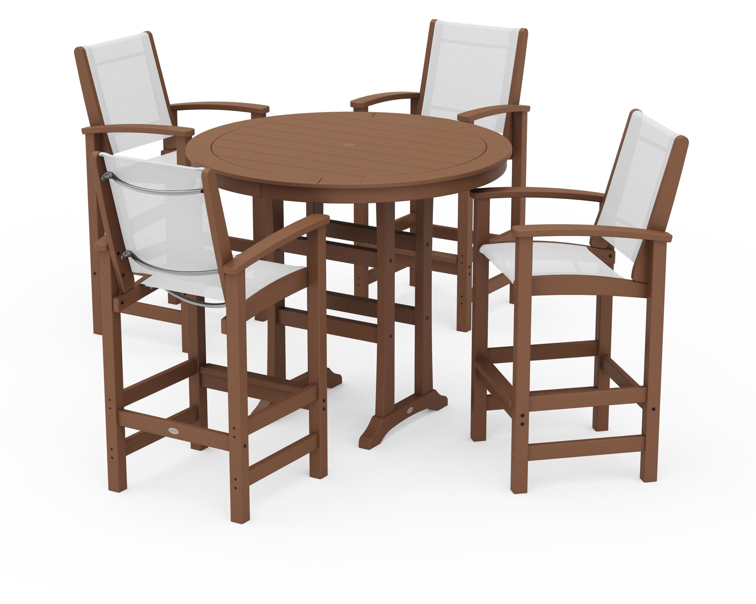 Coastal 5-Piece Nautical Trestle Bar Set in Teak / White Sling
