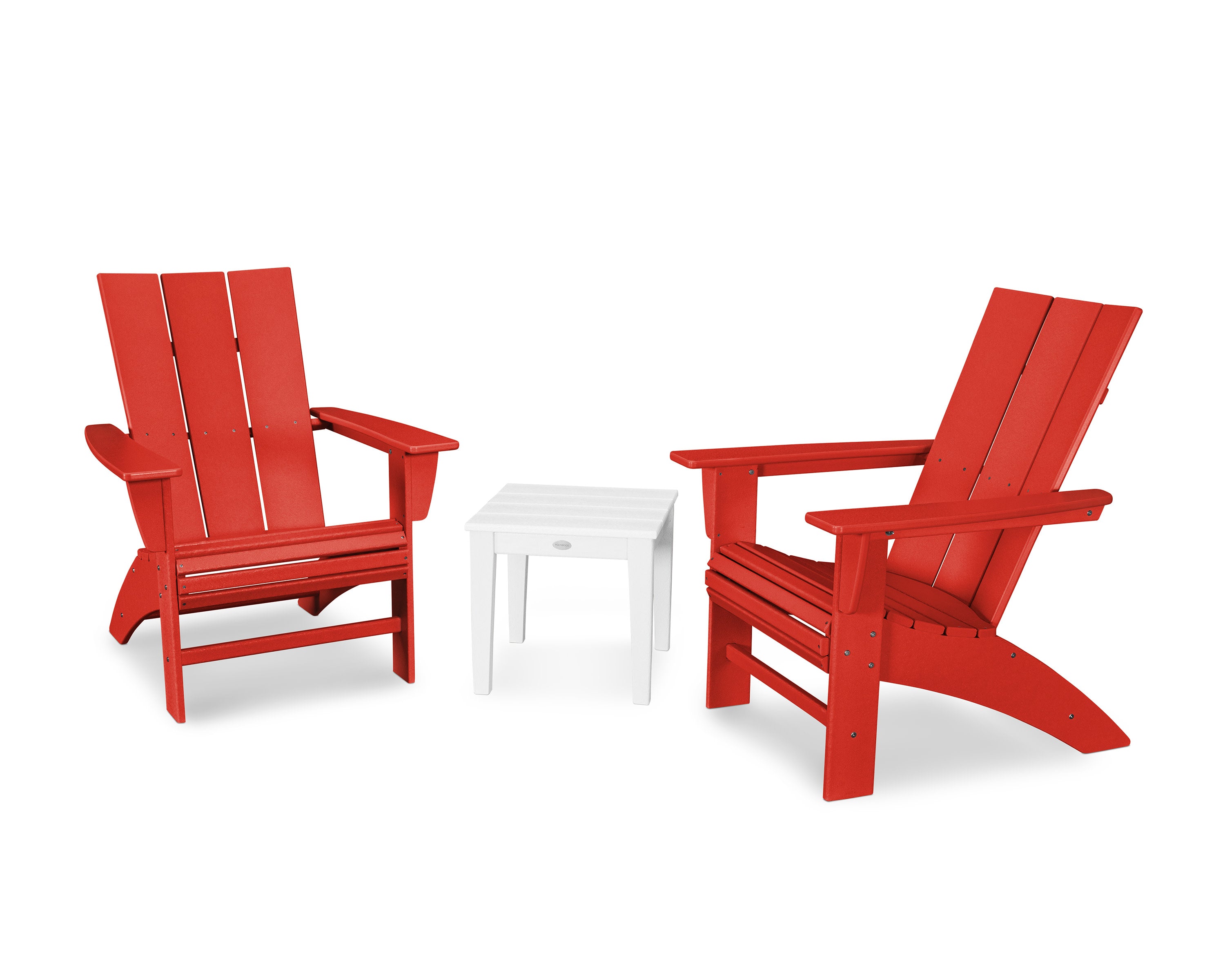 Modern 3-Piece Curveback Adirondack Set in Sunset Red / White