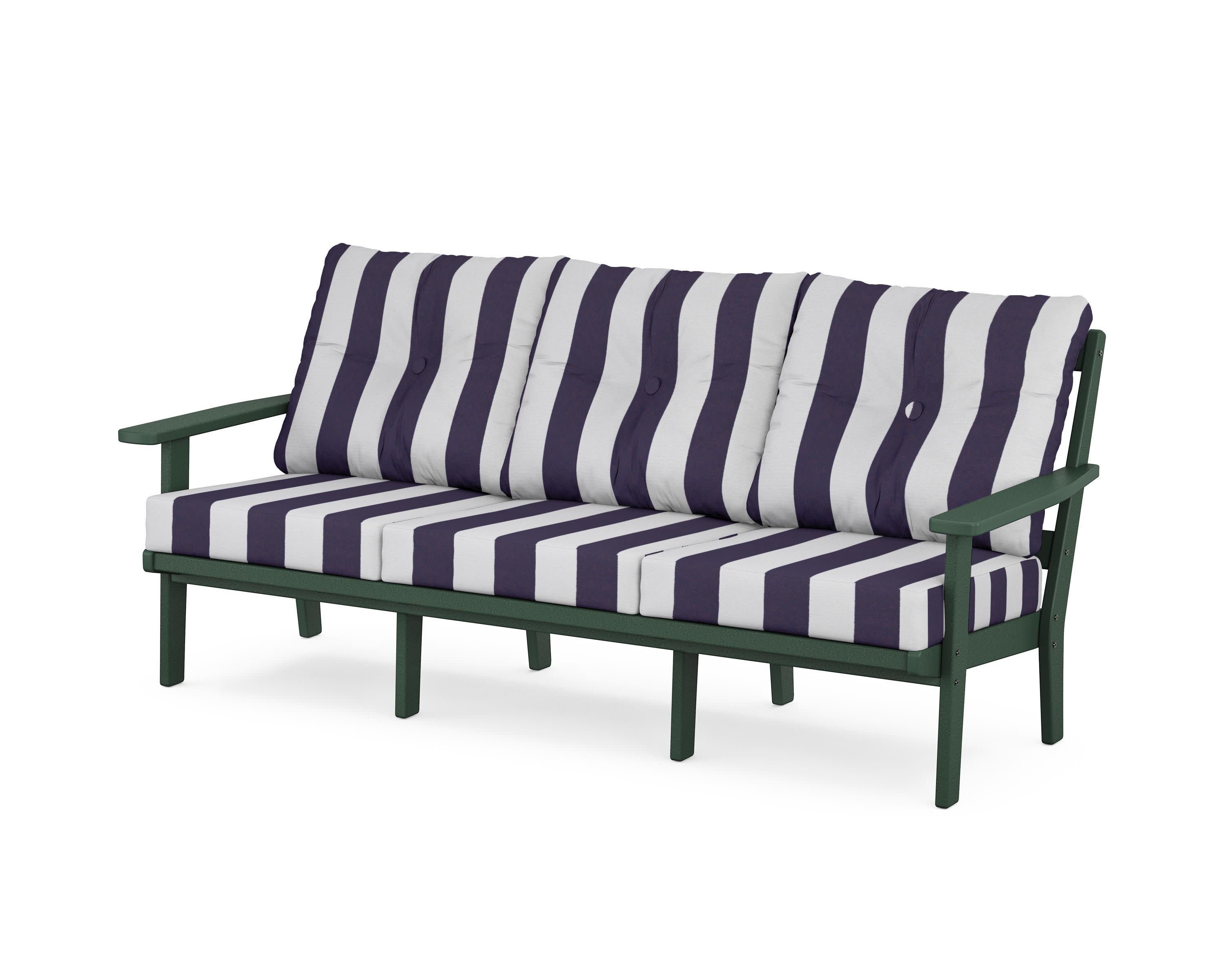Oxford Deep Seating Sofa in Green / Cabana Stripe Navy