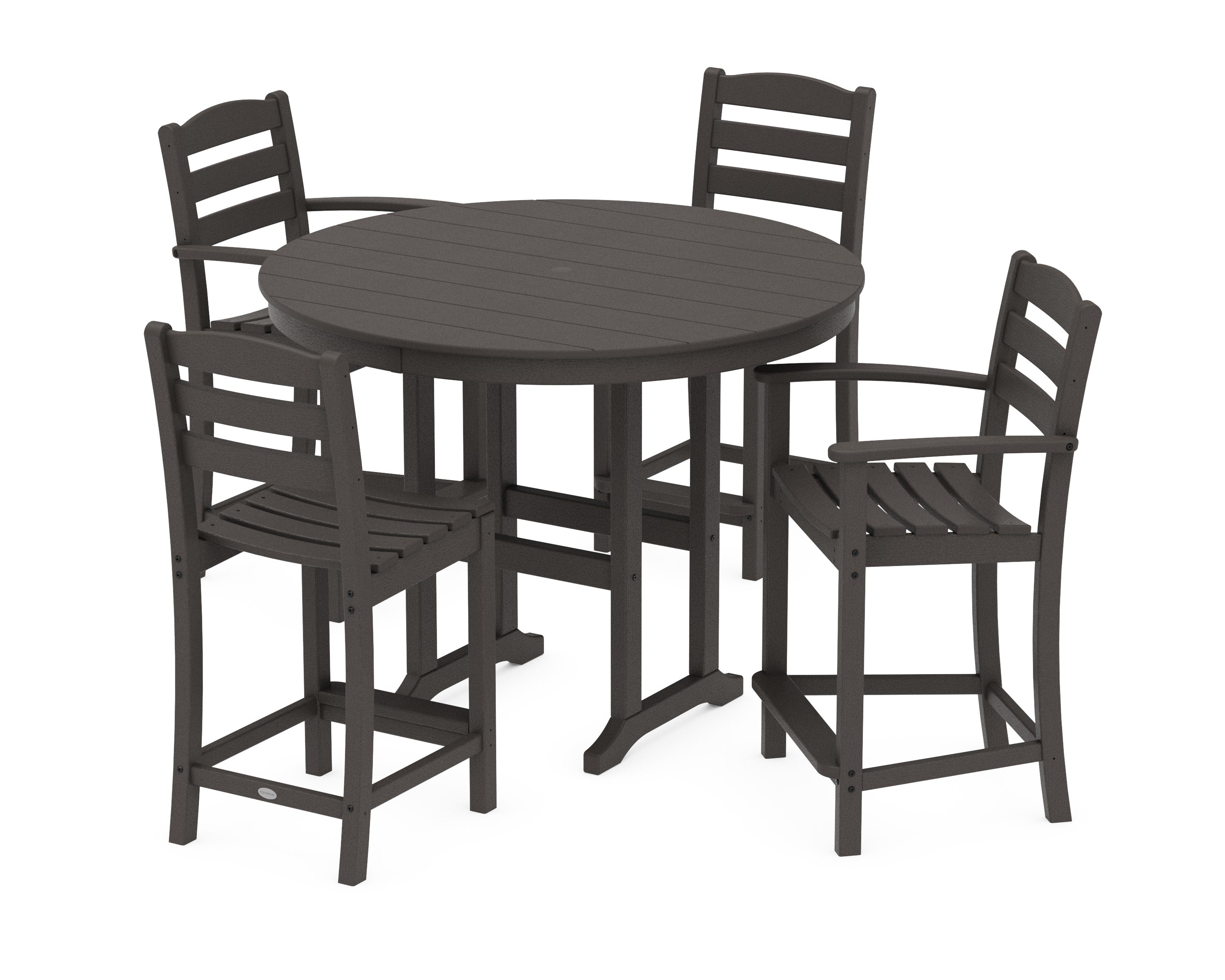 La Casa Caf 5-Piece Round Farmhouse Counter Dining Set in Vintage Coffee