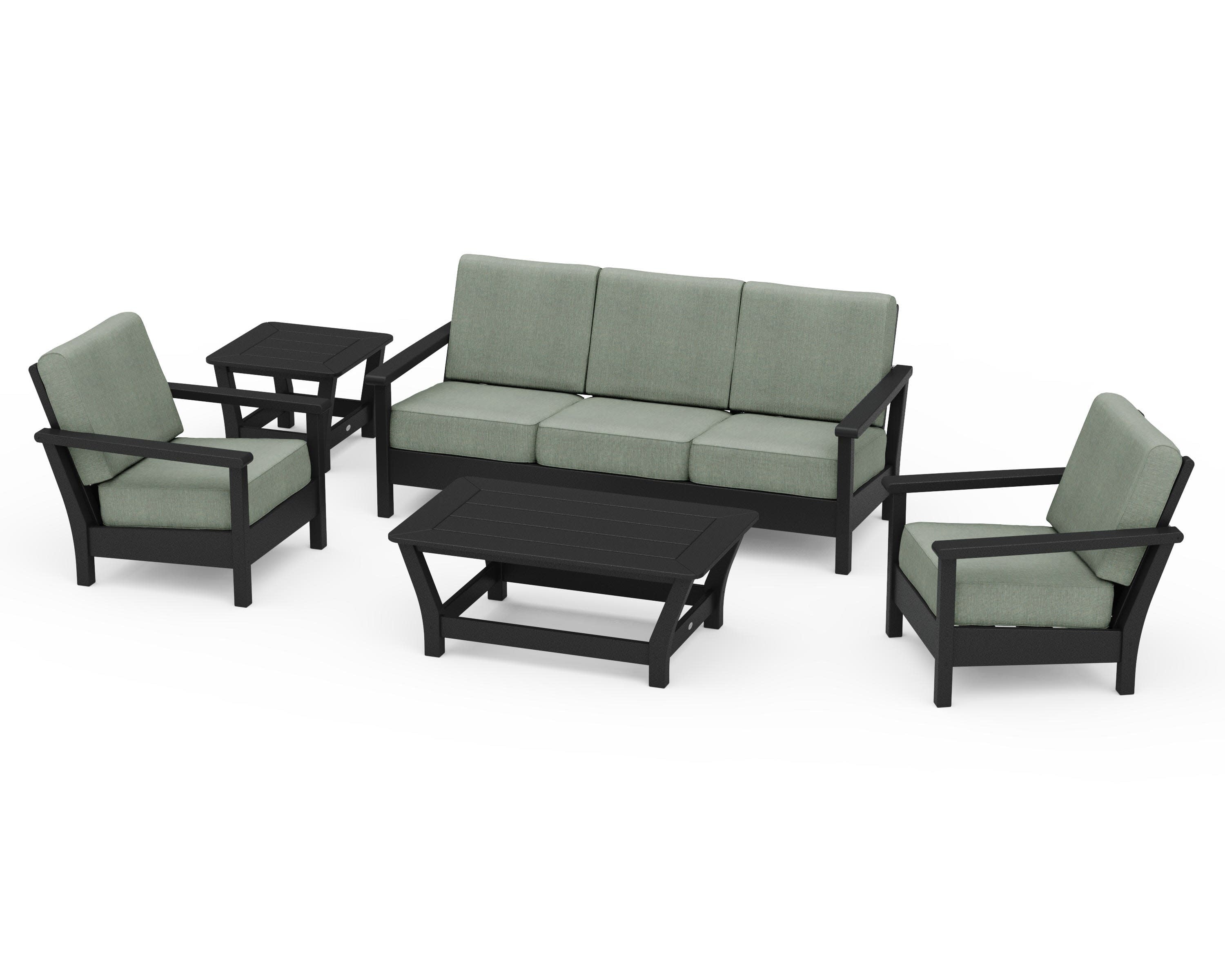 Harbour 5-Piece Deep Seating Set in Black / Cast Sage