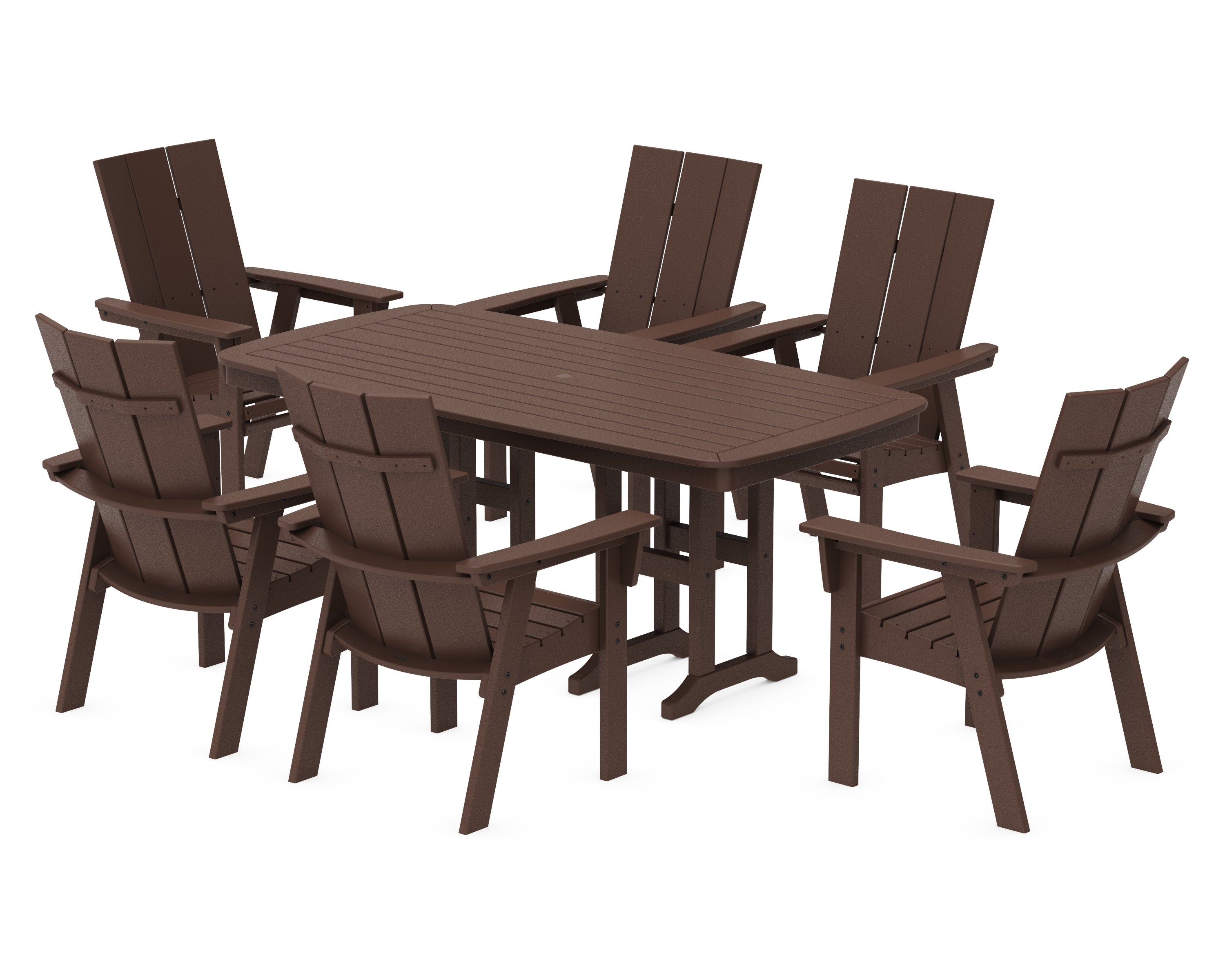 Modern Curveback Adirondack 7-Piece Dining Set in Mahogany