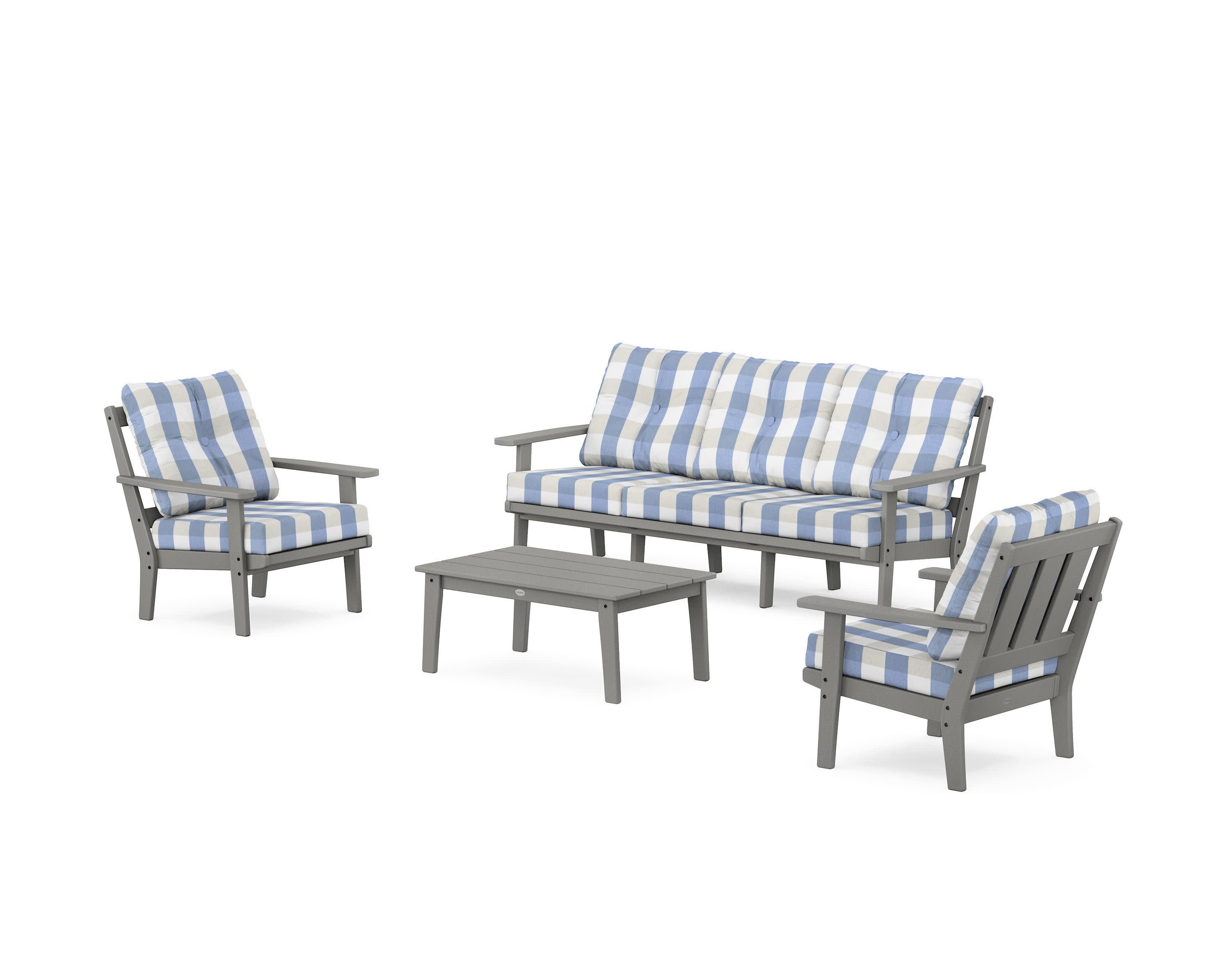 Oxford 4-Piece Deep Seating Set with Sofa in Slate Grey / Buffalo Plaid Sky Blue