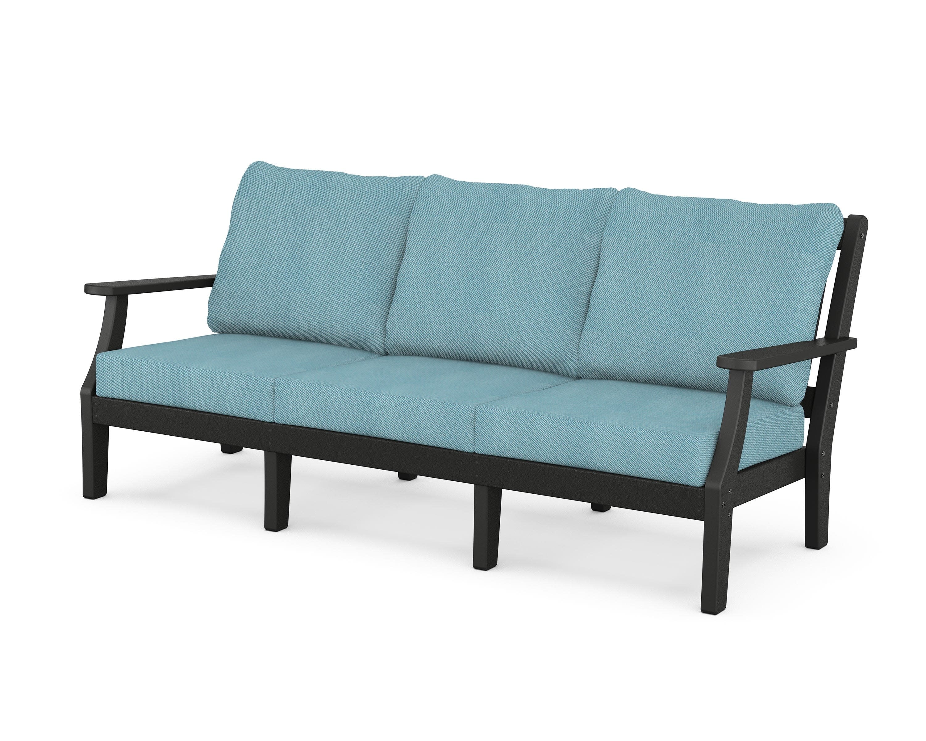 Chinoiserie Deep Seating Sofa in Black / Lattice Sky Blue