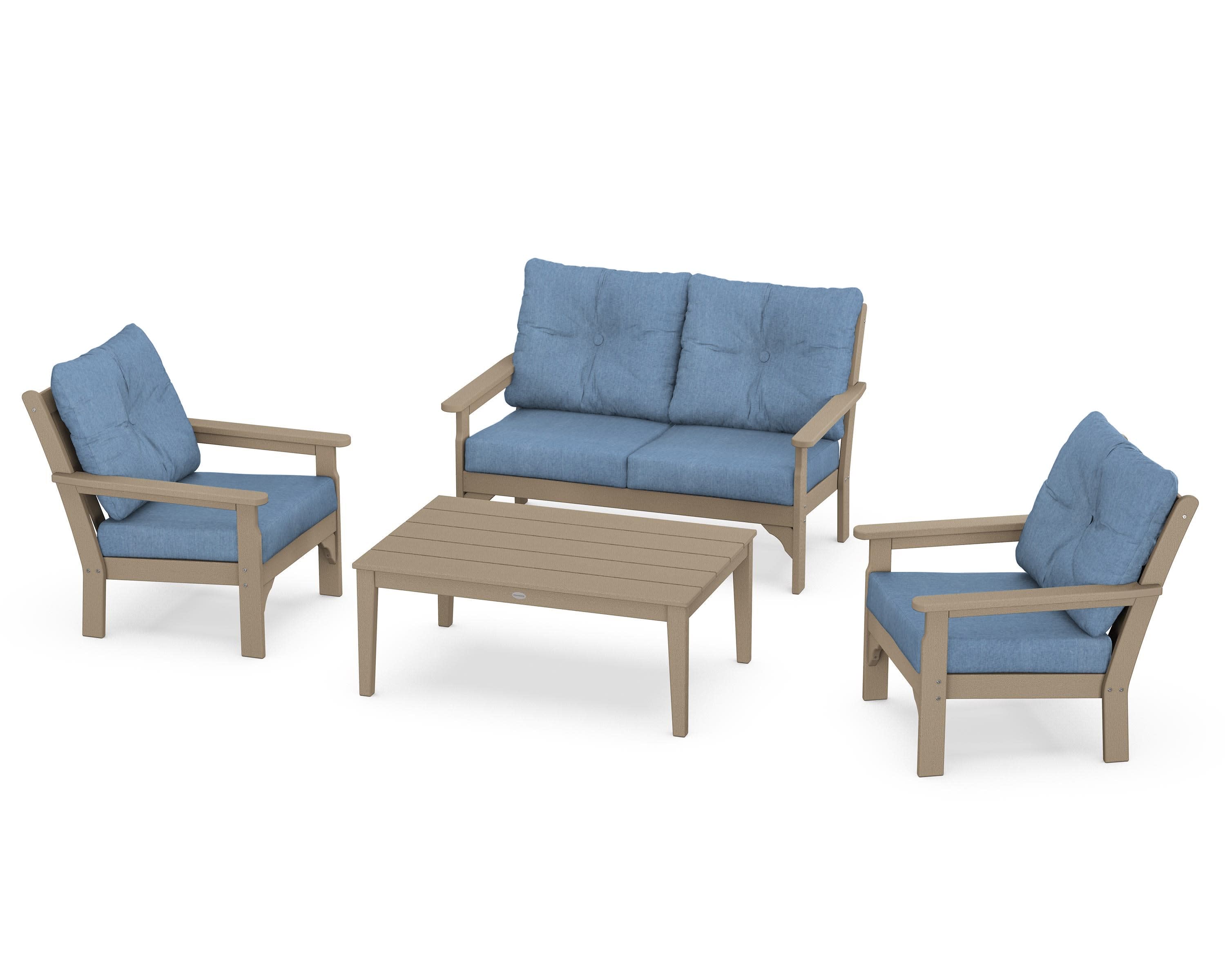 Vineyard 4-Piece Deep Seating Set in Vintage Sahara / Sky Blue