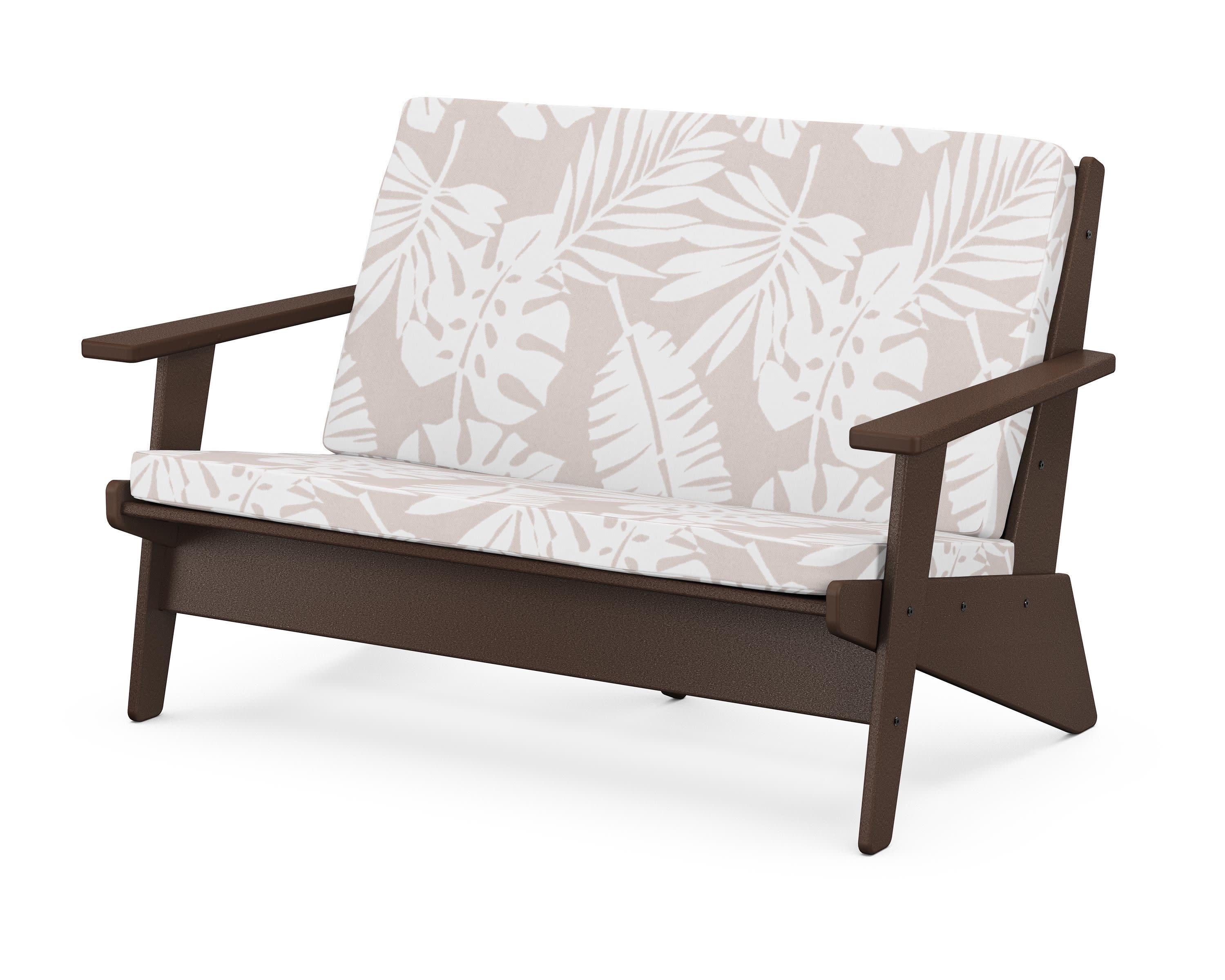 Riviera Modern Lounge Loveseat in Mahogany / Leaf Dune Burlap