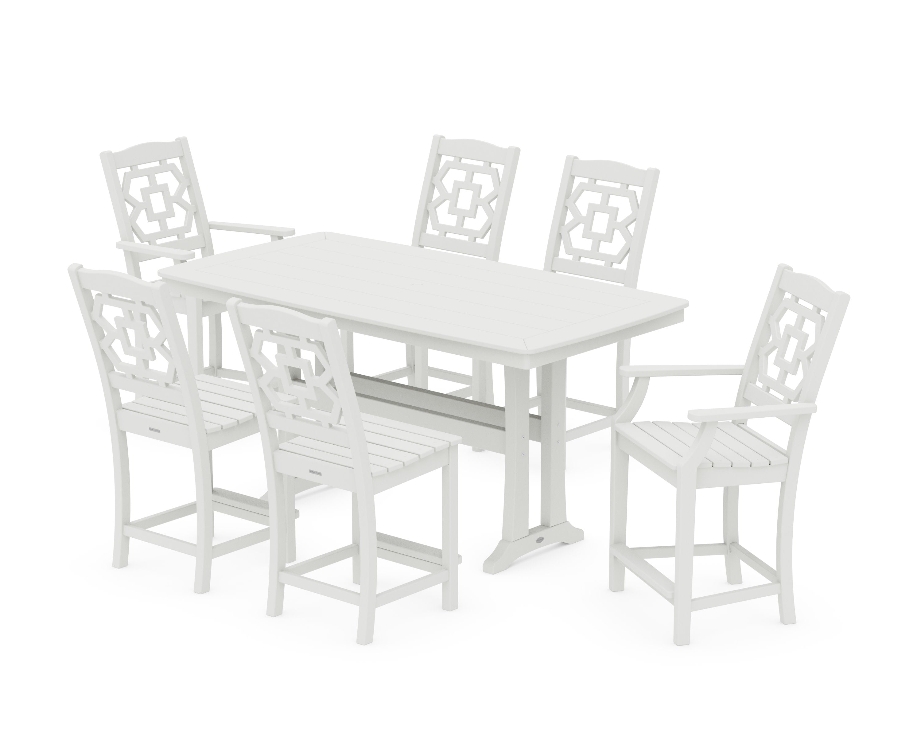 Chinoiserie 7-Piece Counter Set with Trestle Legs in Vintage White