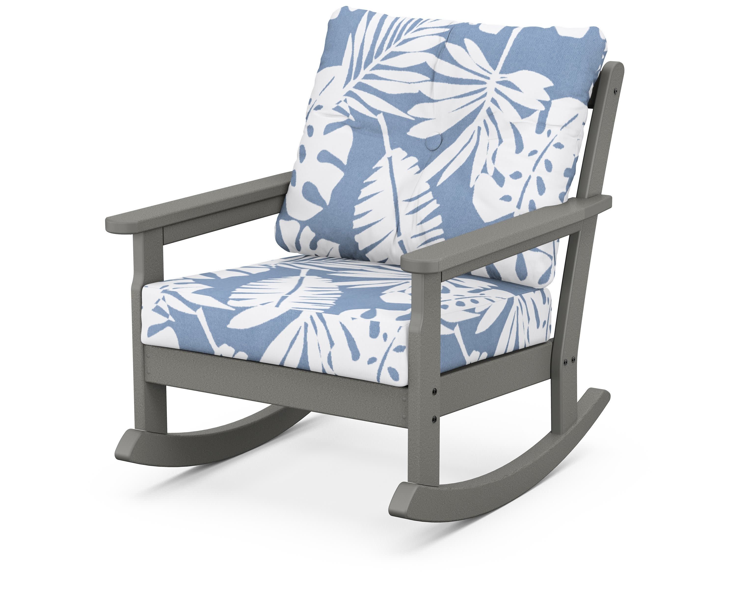Vineyard Deep Seating Rocking Chair in Slate Grey / Leaf Sky Blue