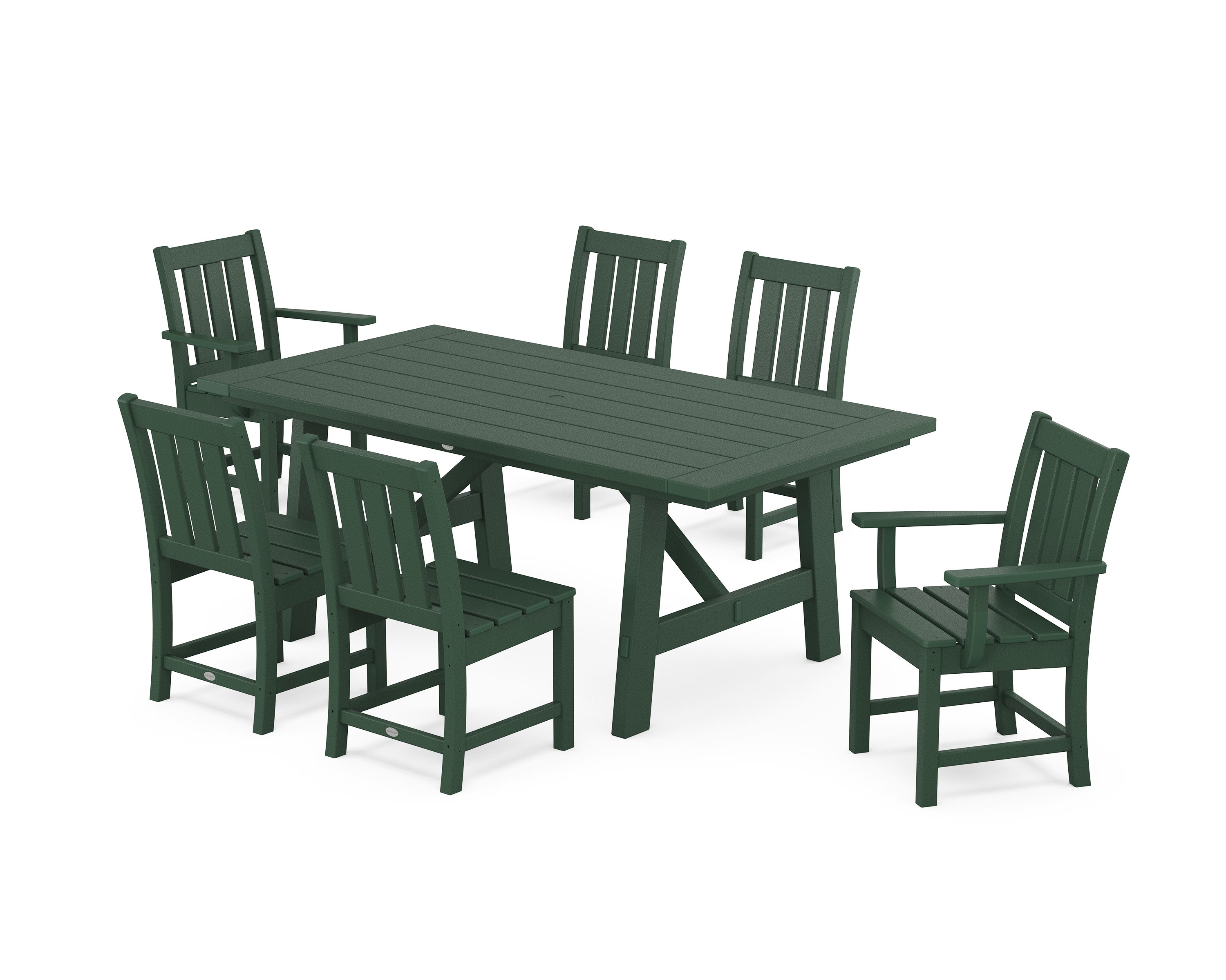 Oxford 7-Piece Rustic Farmhouse Dining Set in Green