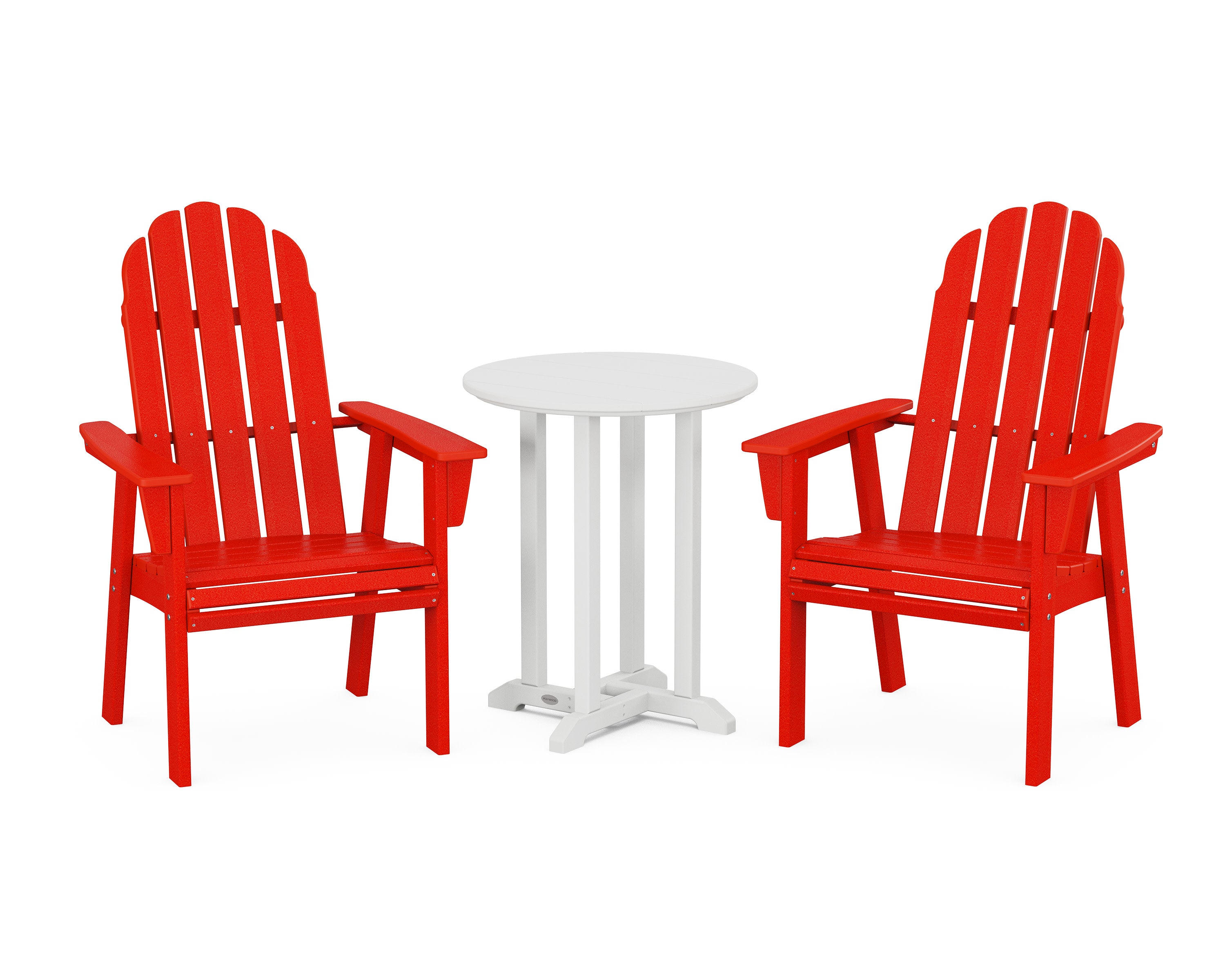 Vineyard Adirondack 3-Piece Round Bistro Dining Set in Sunset Red / White