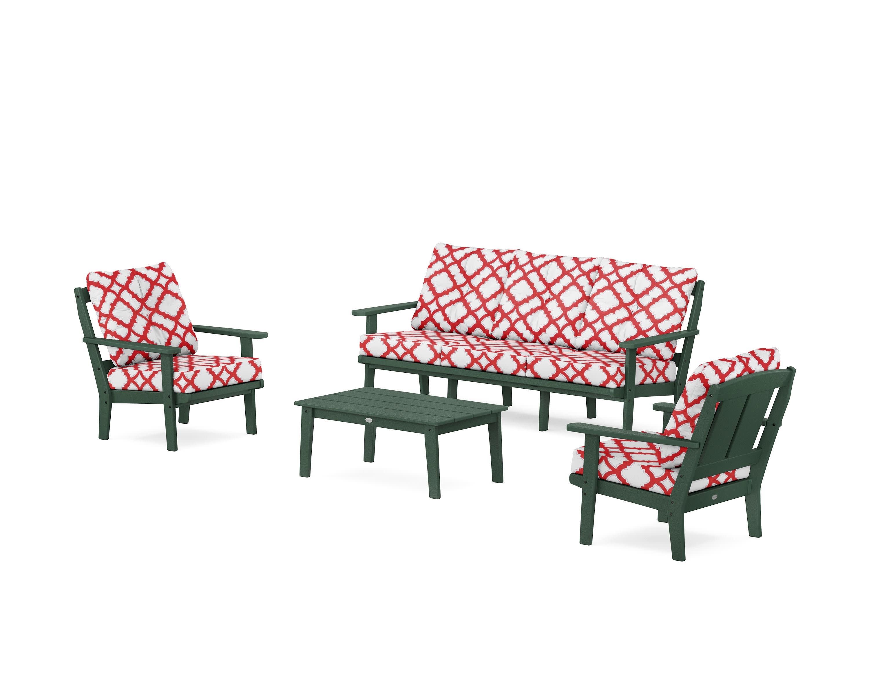 Mission 4-Piece Deep Seating Set with Sofa in Green / Trellis Crimson