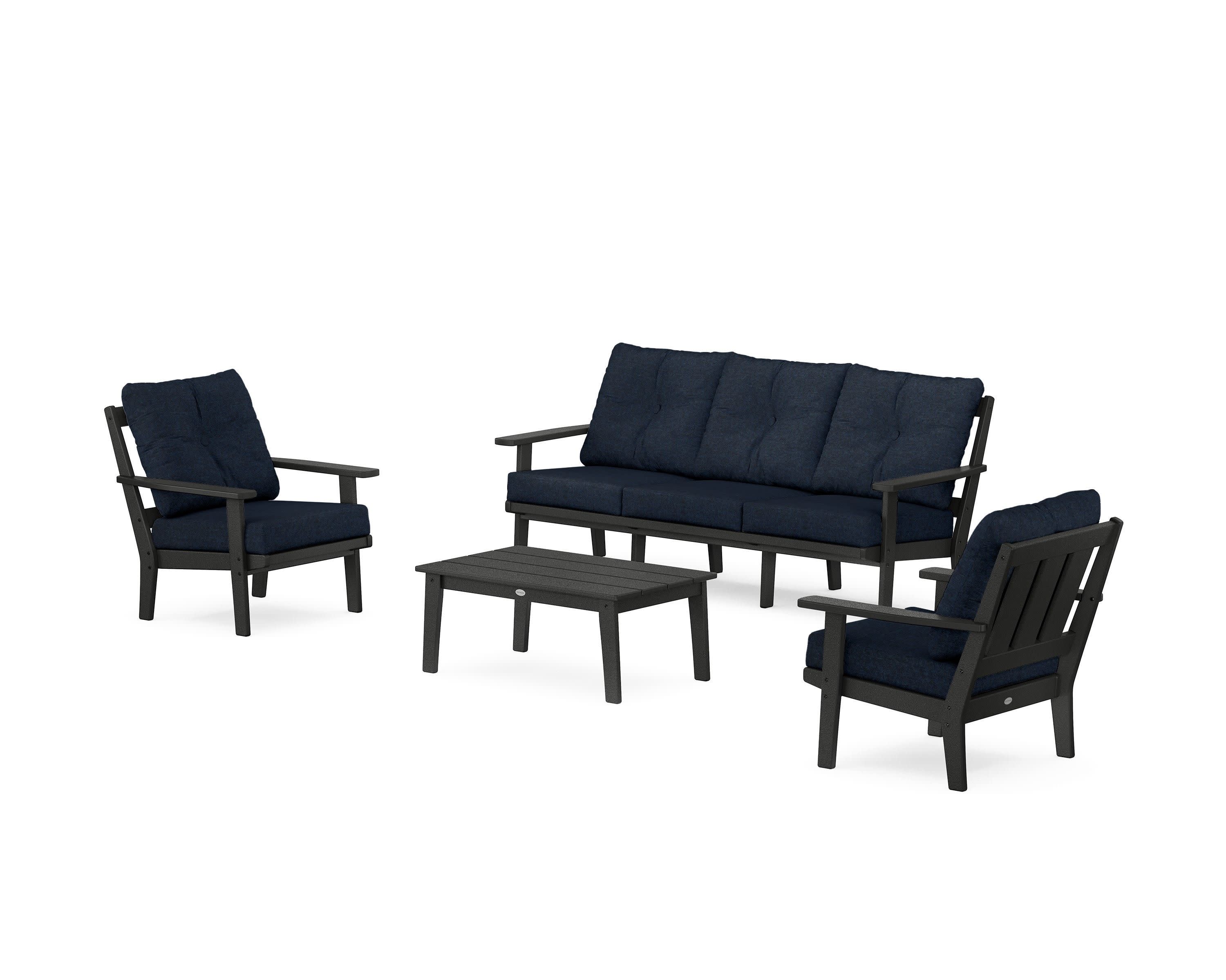 Oxford 4-Piece Deep Seating Set with Sofa in Black / Marine Indigo