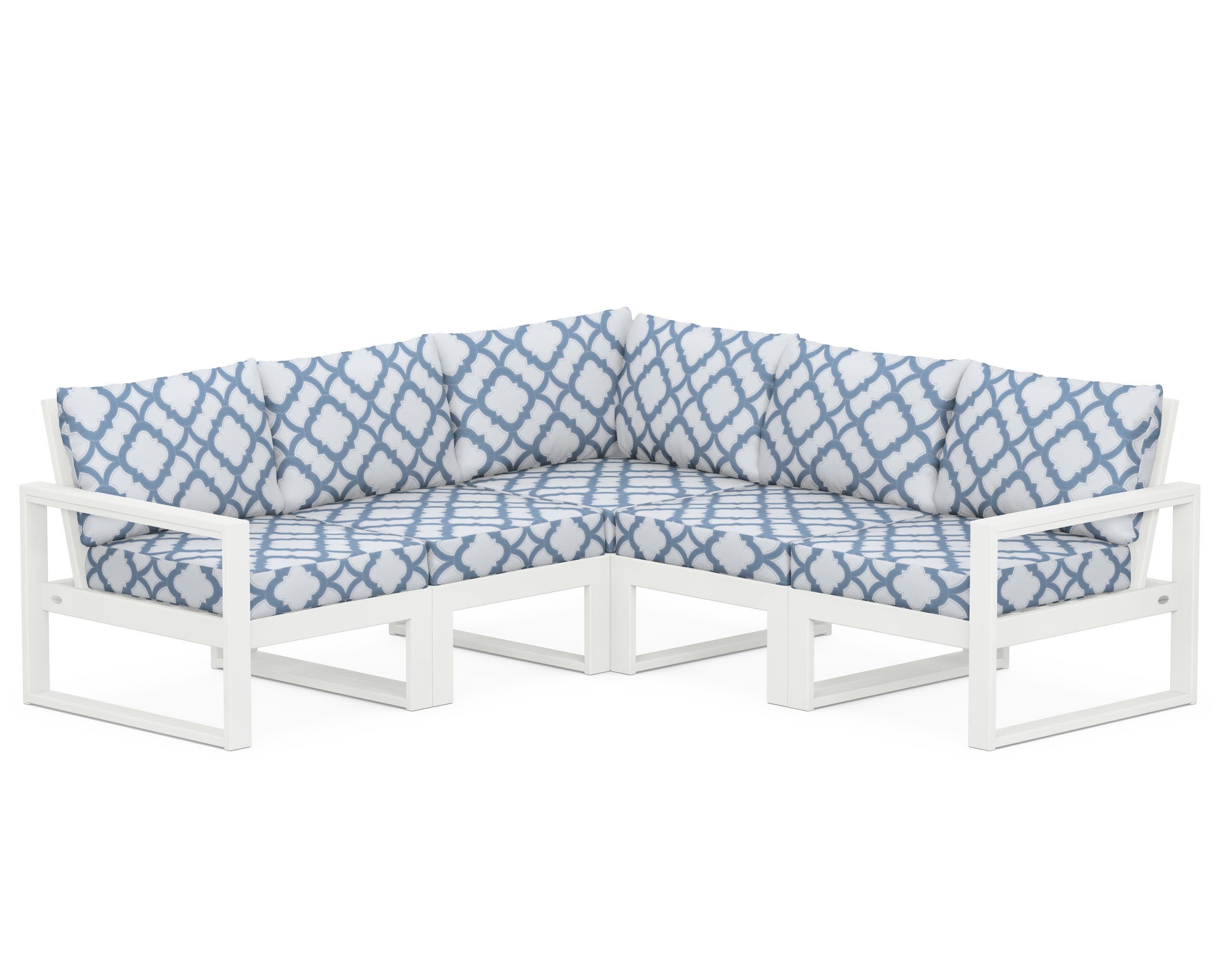 EDGE 5-Piece Modular Deep Seating Set in Vintage White / Trellis Sky Blue