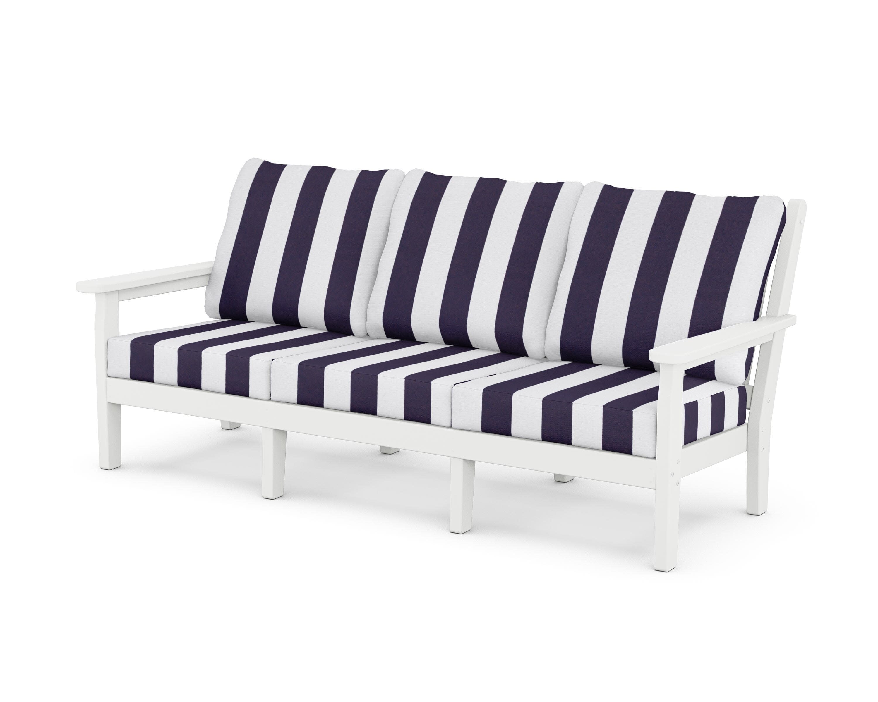 Chippendale Deep Seating Sofa in White / Cabana Stripe Navy