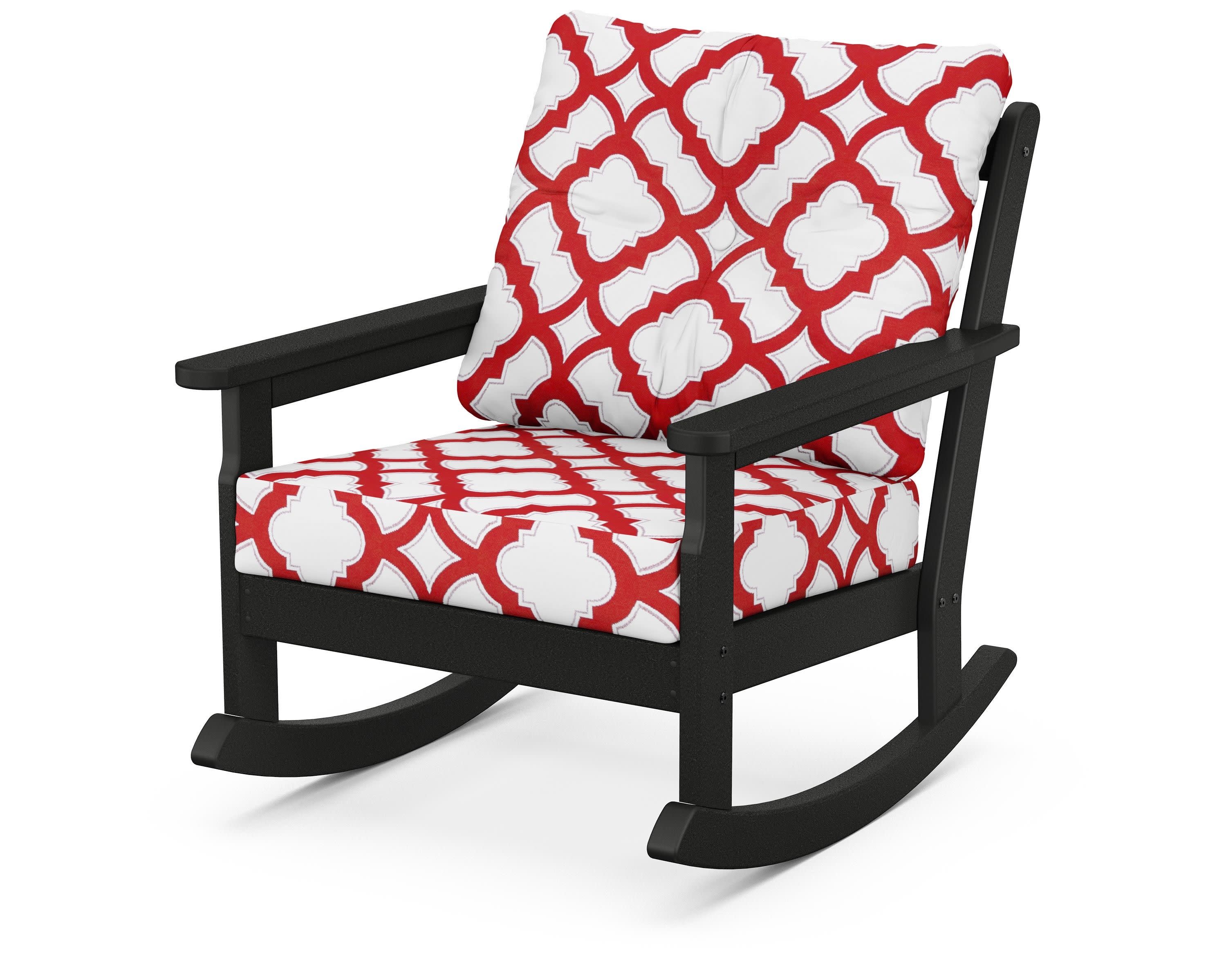 Vineyard Deep Seating Rocking Chair in Black / Trellis Crimson