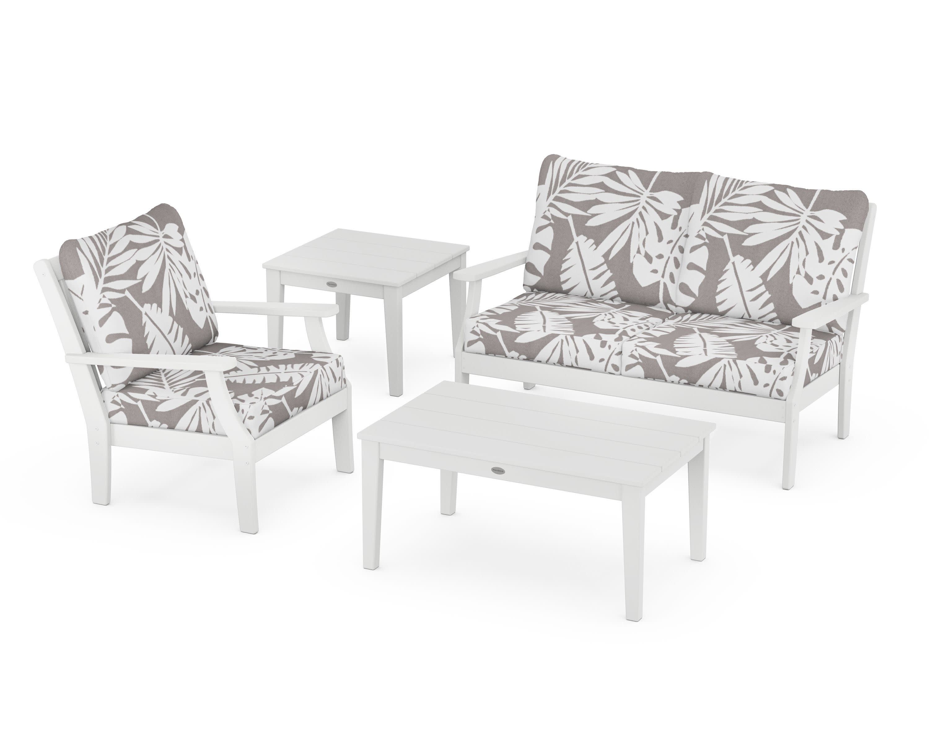 Braxton 4-Piece Deep Seating Set in White / Leaf Grey Mist