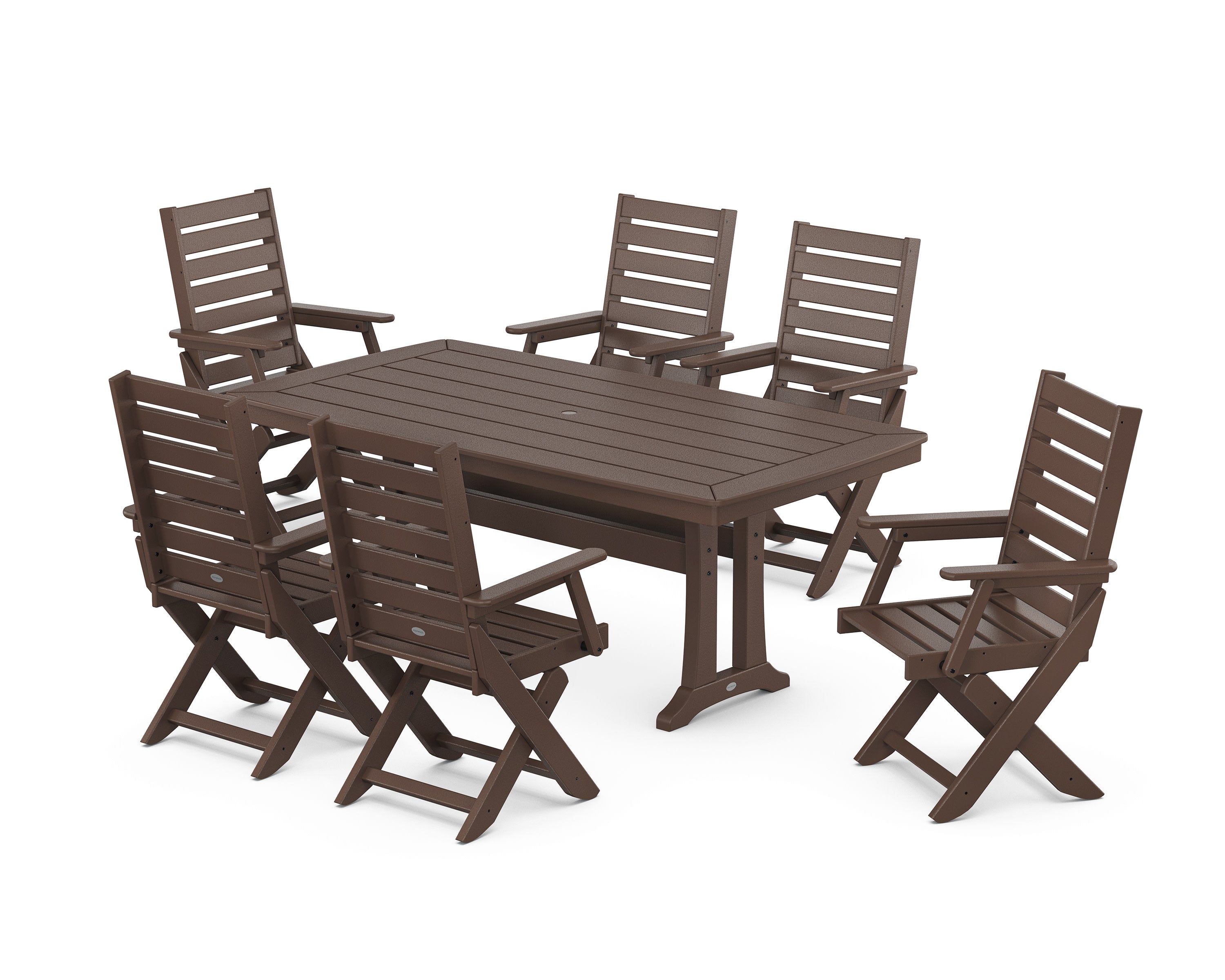 Captain Folding Chair 7-Piece Dining Set with Trestle Legs in Mahogany