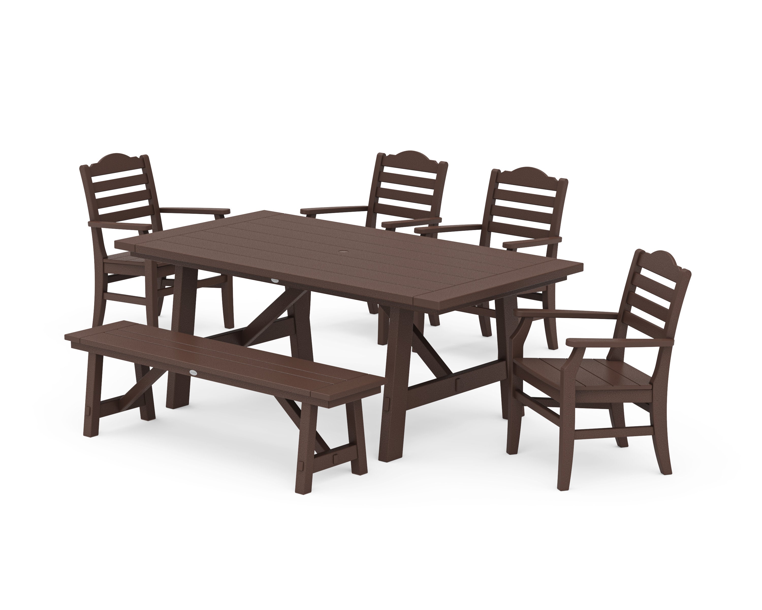 Savannah 6-Piece Rustic Farmhouse Dining Set with Bench in Mahogany
