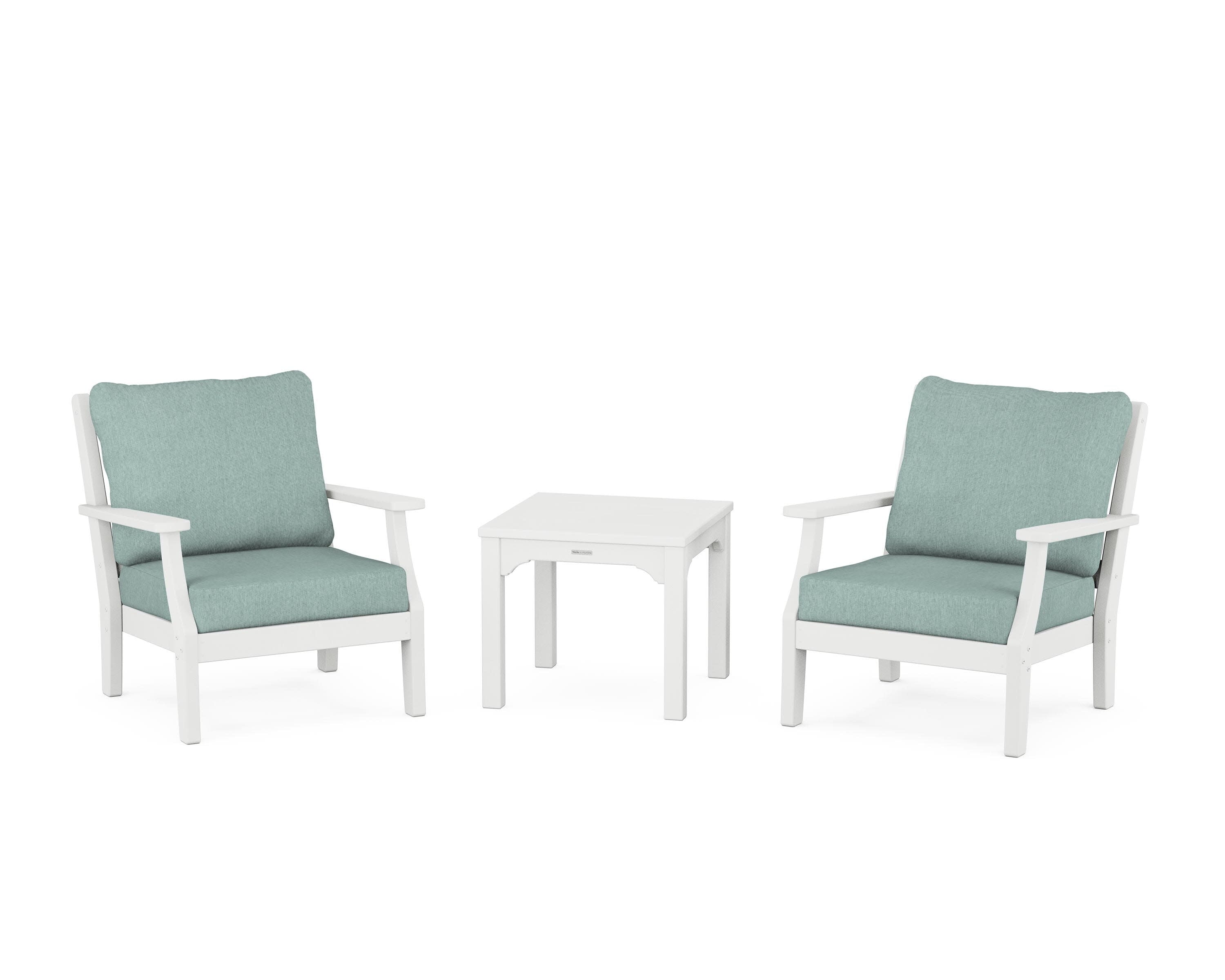 Chinoiserie 3-Piece Deep Seating Set in White / Glacier Spa