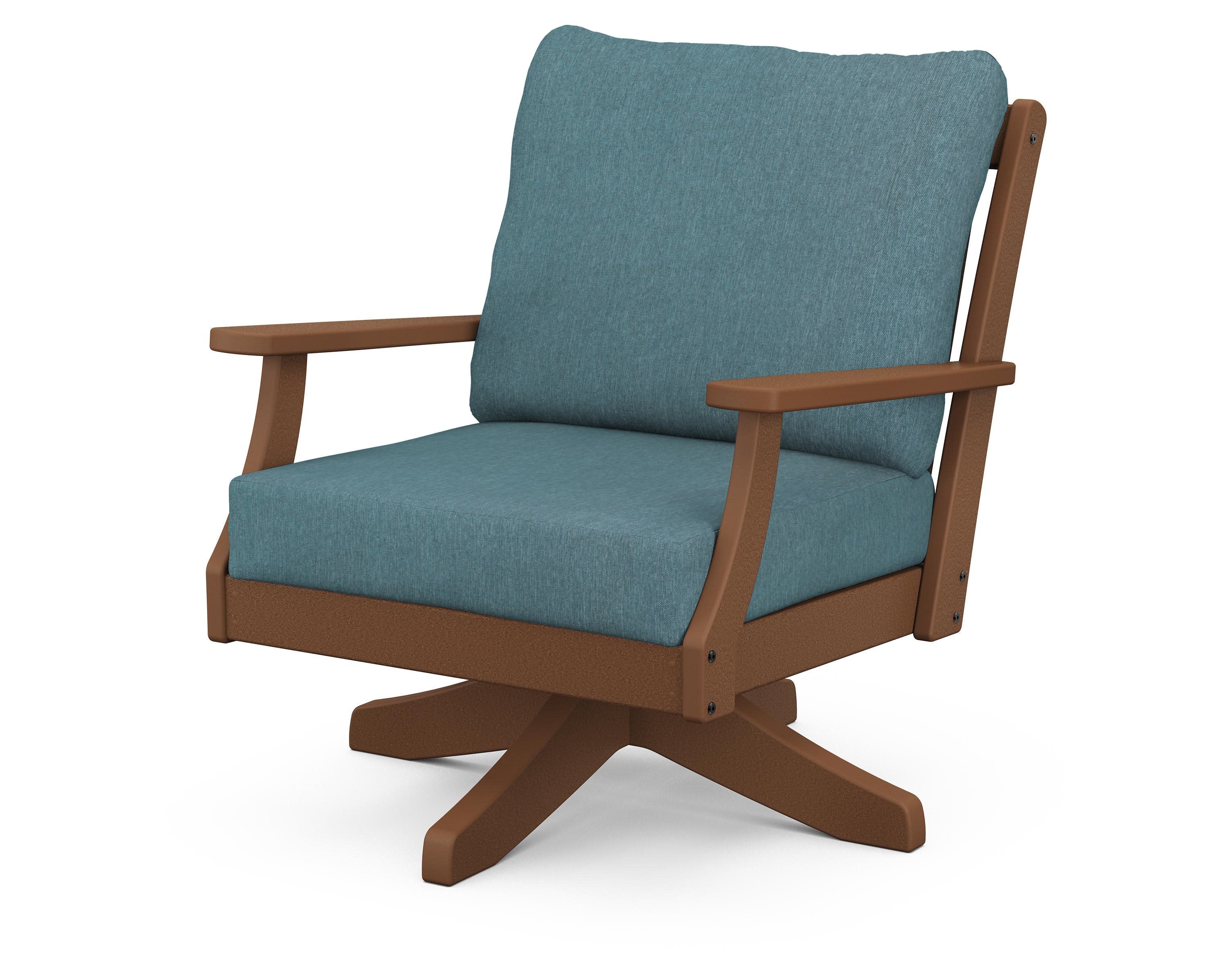 Braxton Deep Seating Swivel Chair in Teak / Ocean Teal