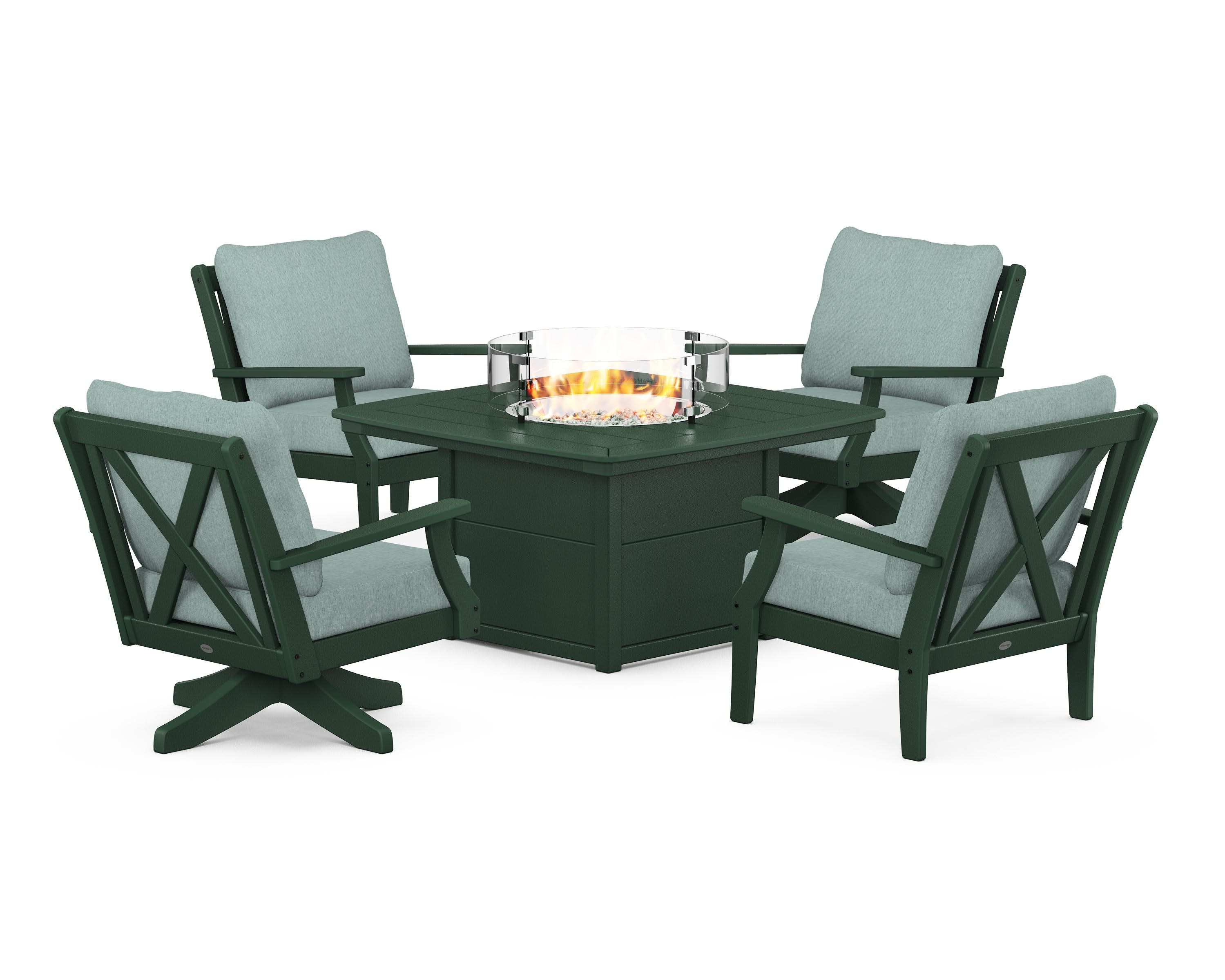 Braxton 5-Piece Deep Seating Set with Fire Table in Green / Glacier Spa
