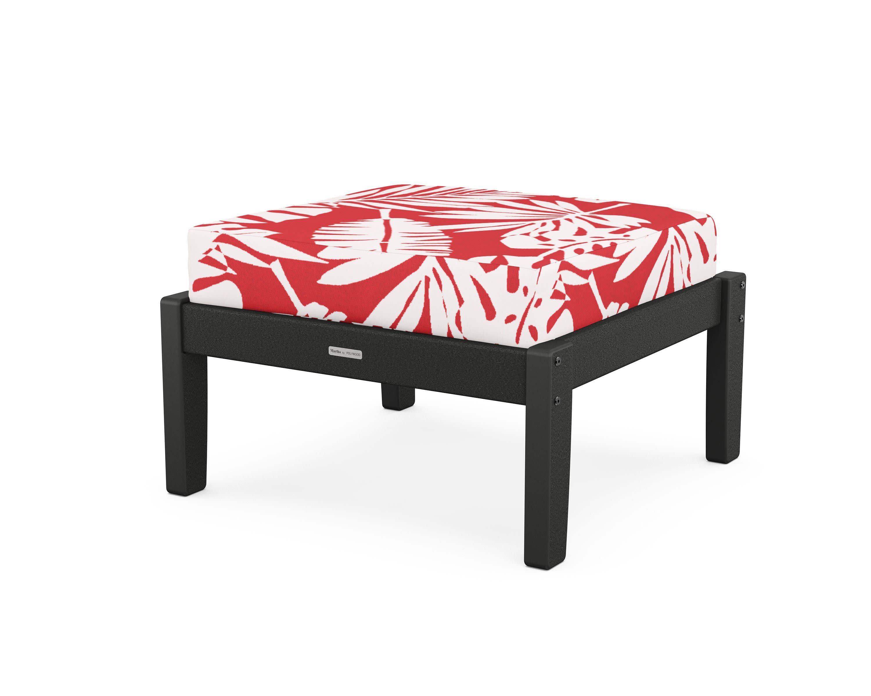 Chinoiserie Deep Seating Ottoman in Black / Leaf Crimson