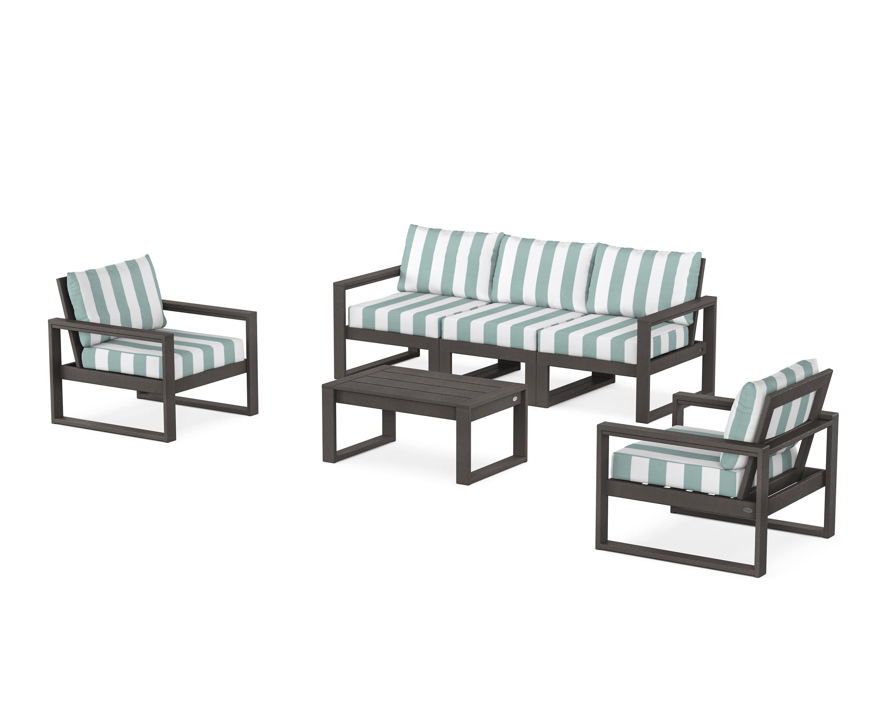 EDGE Sectional 4-Piece Deep Seating Set with Sofa in Vintage Coffee / Cabana Stripe Glacier Spa
