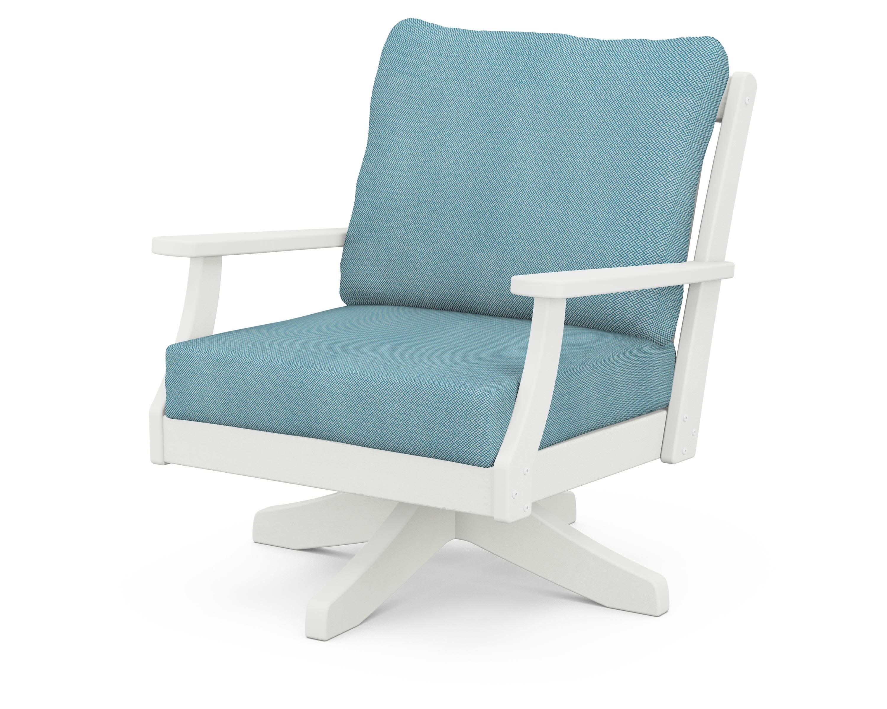 Braxton Deep Seating Swivel Chair in Vintage White / Lattice Sky Blue