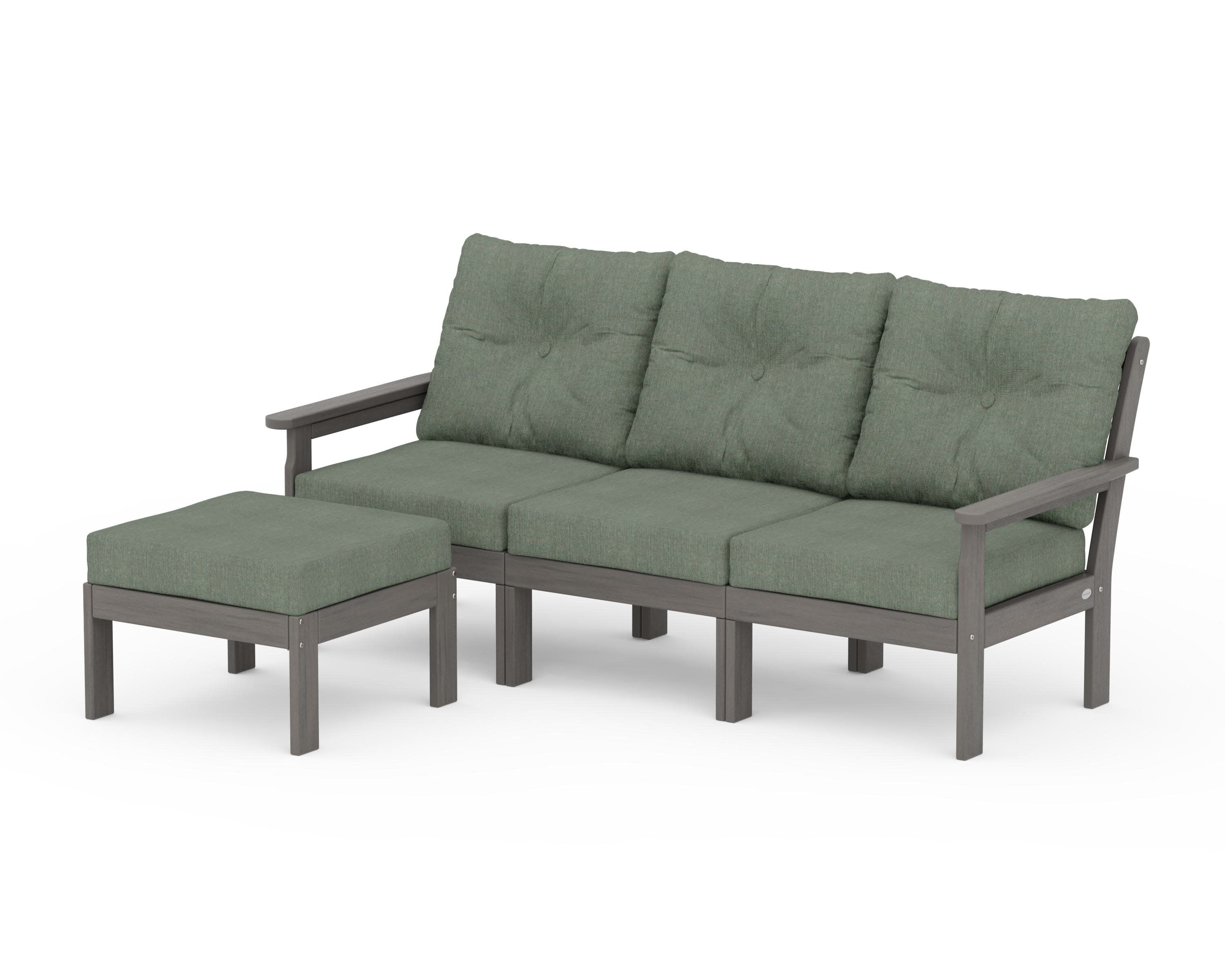 Vineyard 4-Piece Sectional with Ottoman in Driftwood / Cast Sage