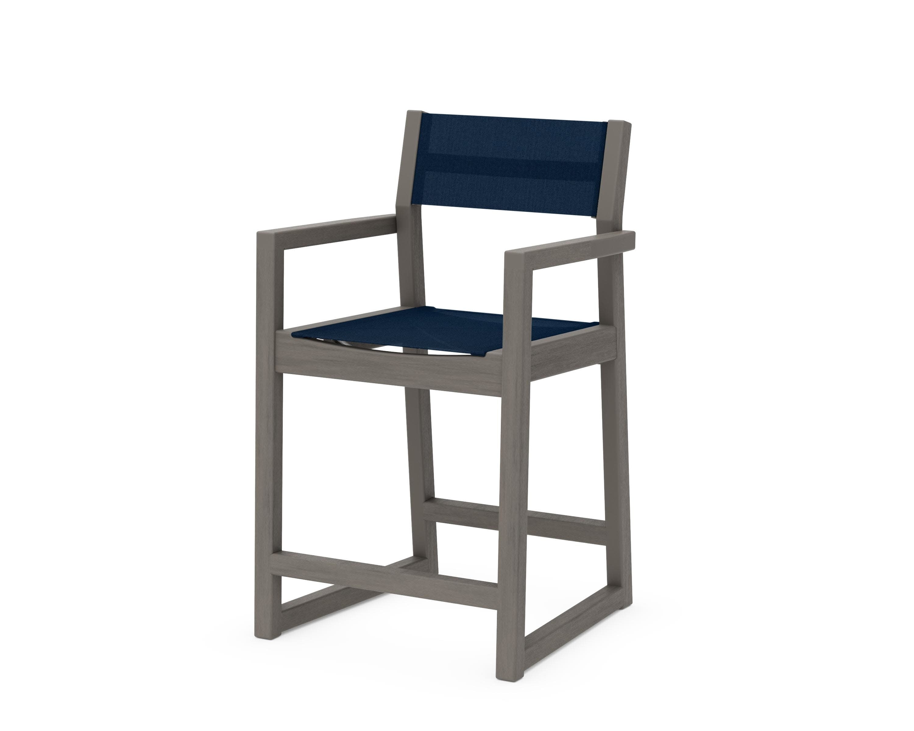EDGE Sling Counter Arm Chair in Driftwood / Navy Blue Sling