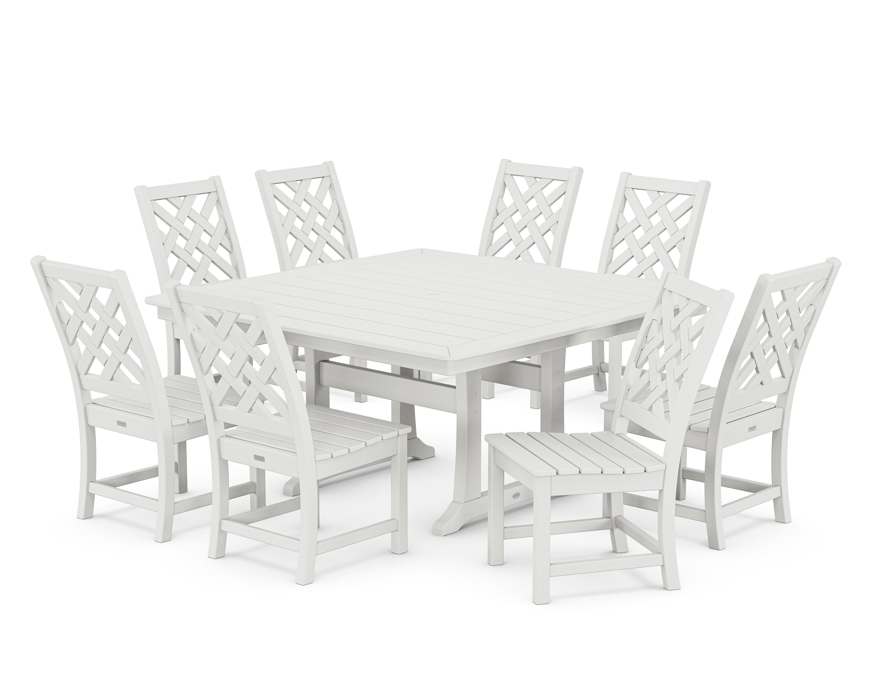 Wovendale Side Chair 9-Piece Square Dining Set with Trestle Legs in White