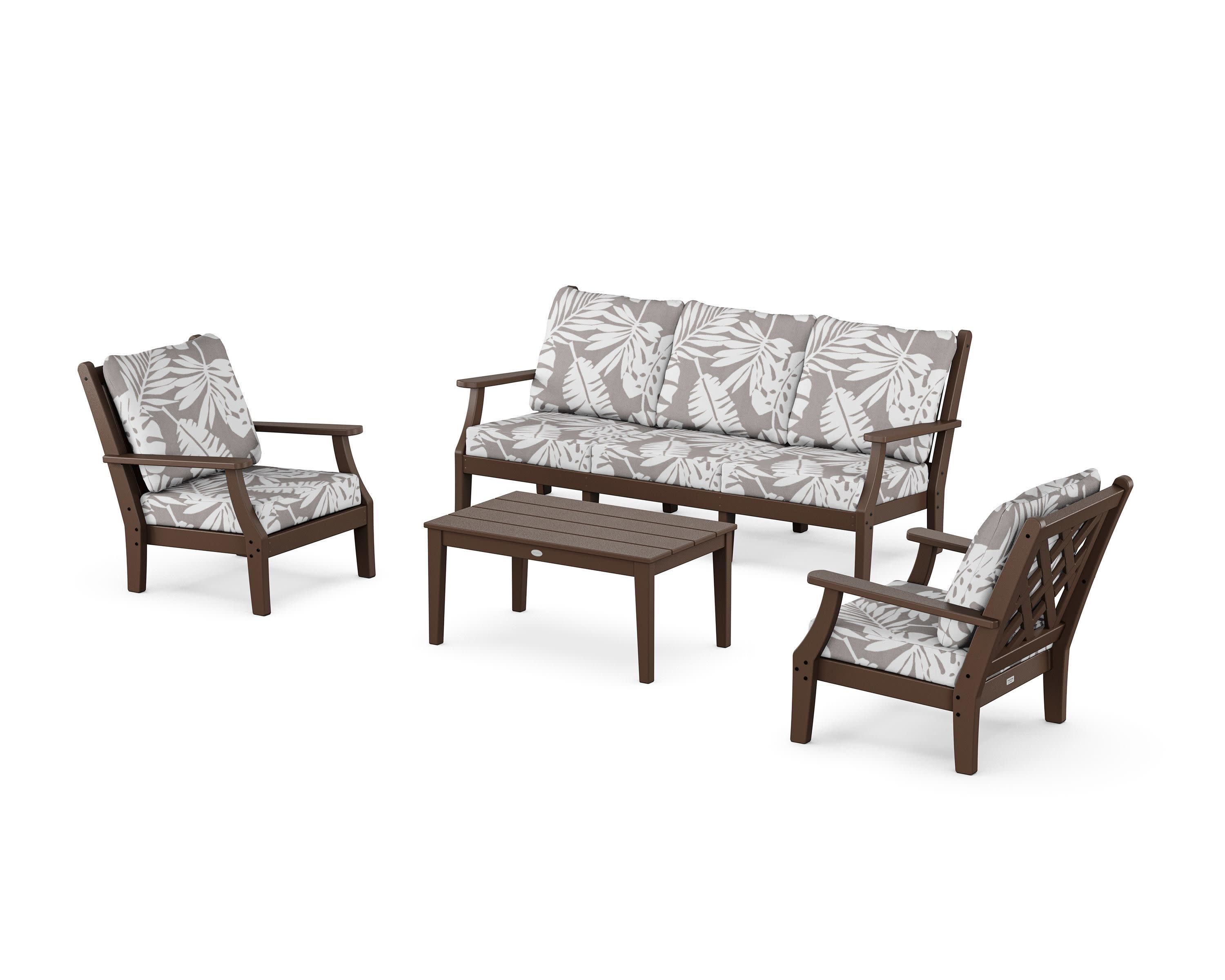 Wovendale 4-Piece Deep Seating Set with Sofa in Mahogany / Leaf Grey Mist