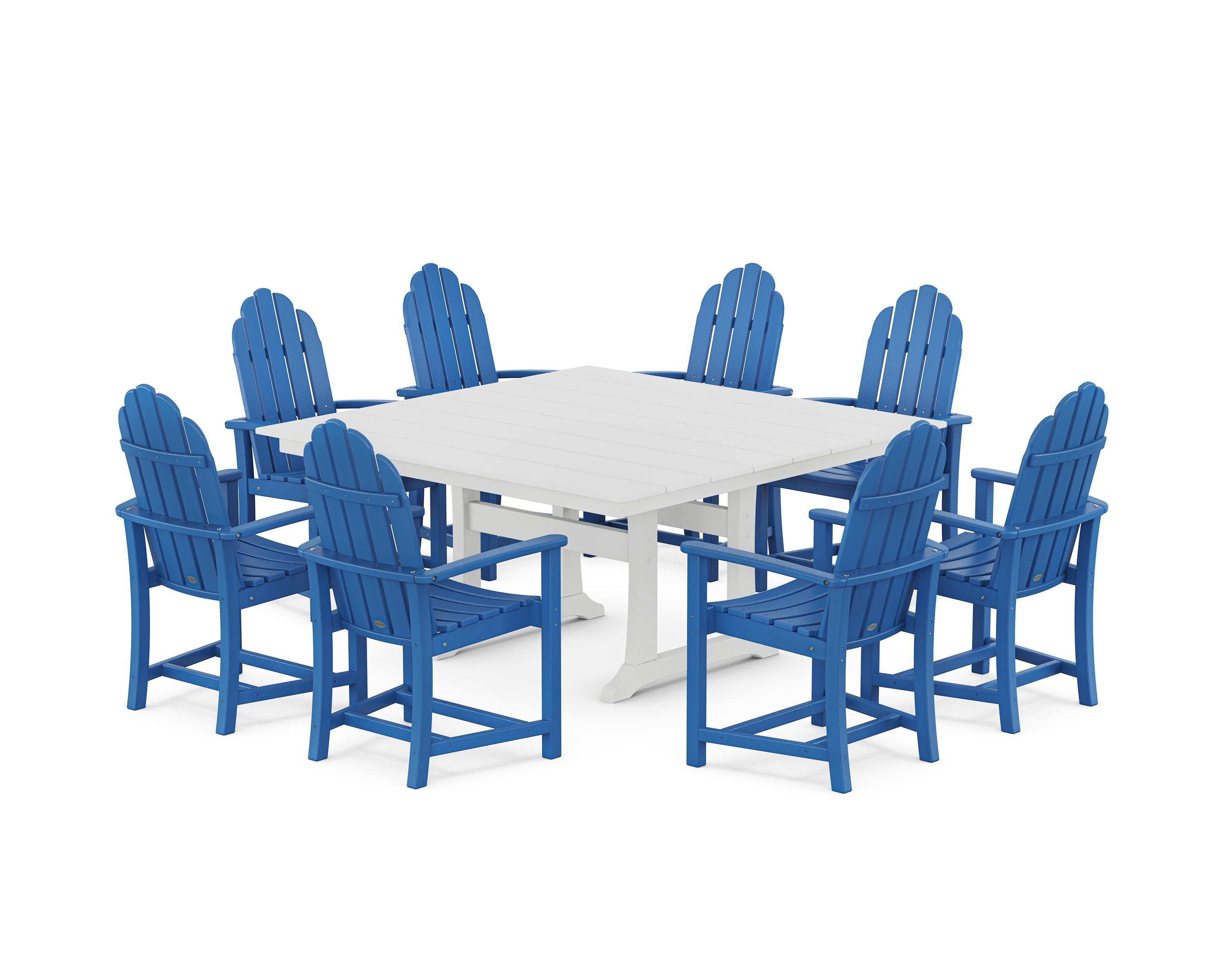 Classic Adirondack 9-Piece Square Farmhouse Dining Set with Trestle Legs in Pacific Blue / White
