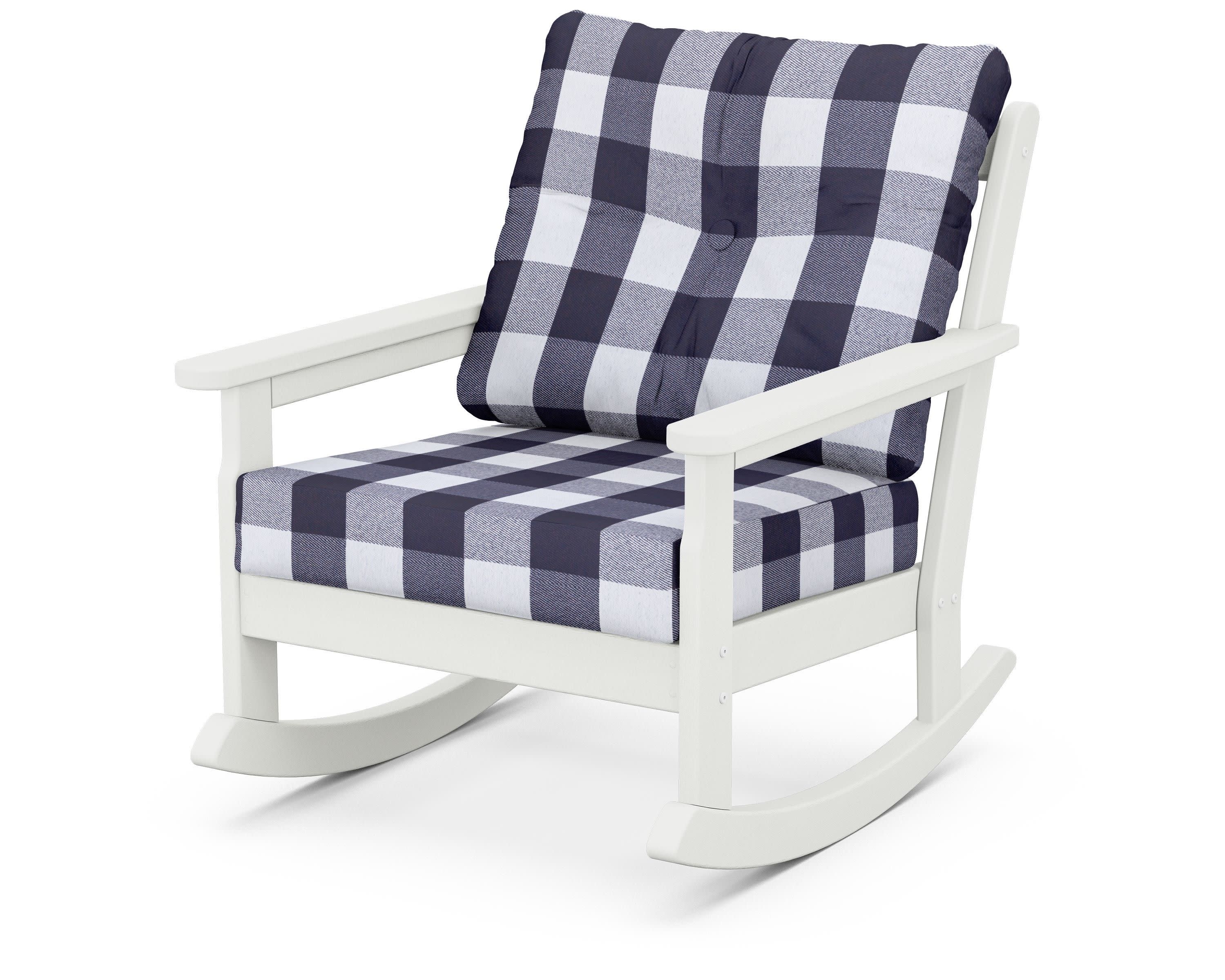Vineyard Deep Seating Rocking Chair in Vintage White / Buffalo Plaid Navy
