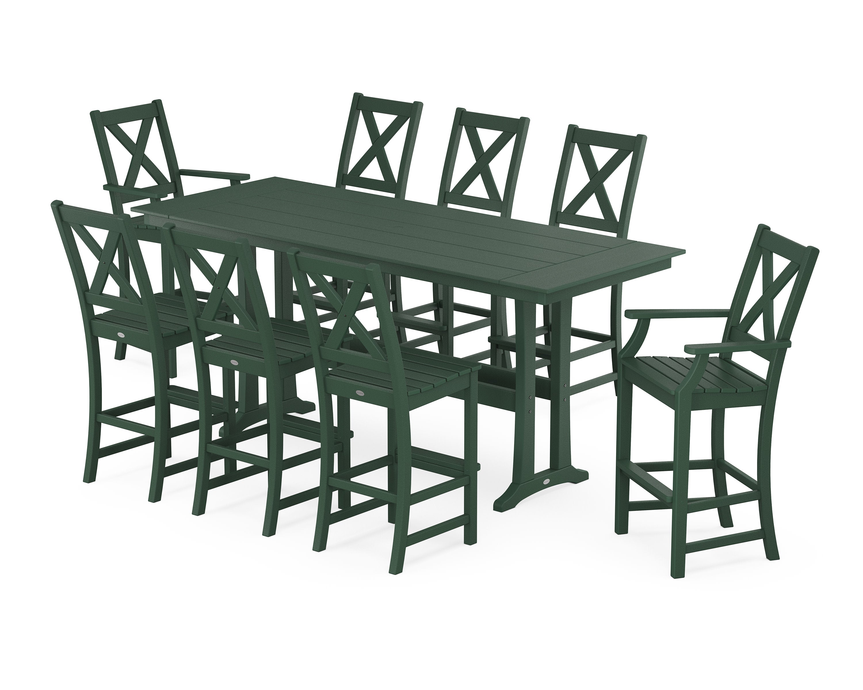 Braxton 9-Piece Farmhouse Bar Set with Trestle Legs in Green